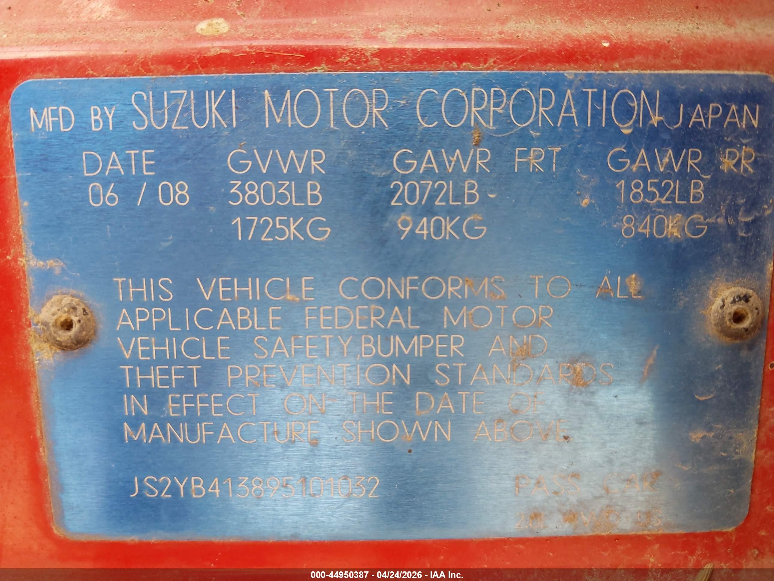 2009 Suzuki Sx4 Technology Red vin: JS2YB413895101032