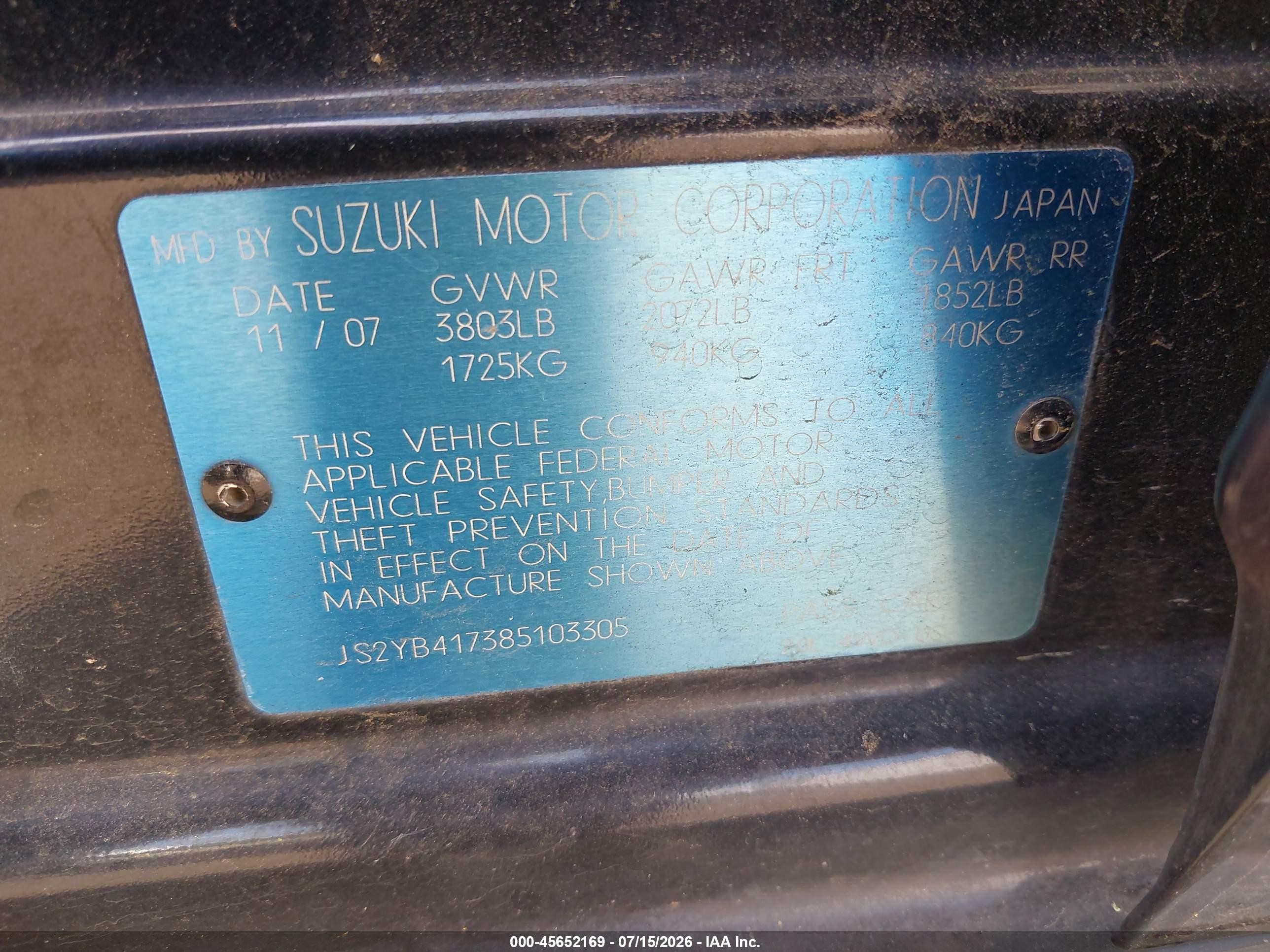 2008 Suzuki Sx4 Convenience/touring Черный vin: JS2YB417385103305
