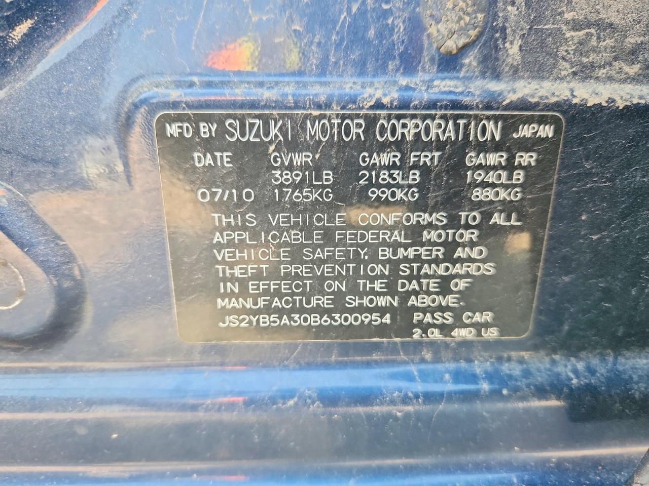 2011 Suzuki Sx4 Blue vin: JS2YB5A30B6300954