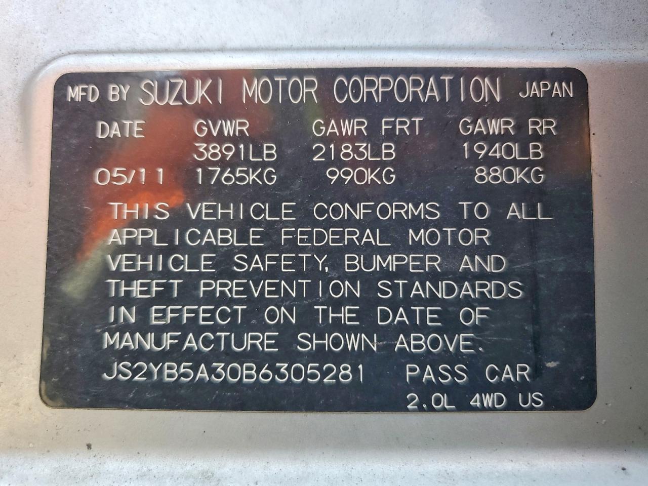 2011 Suzuki Sx4 Base Silver vin: JS2YB5A30B6305281