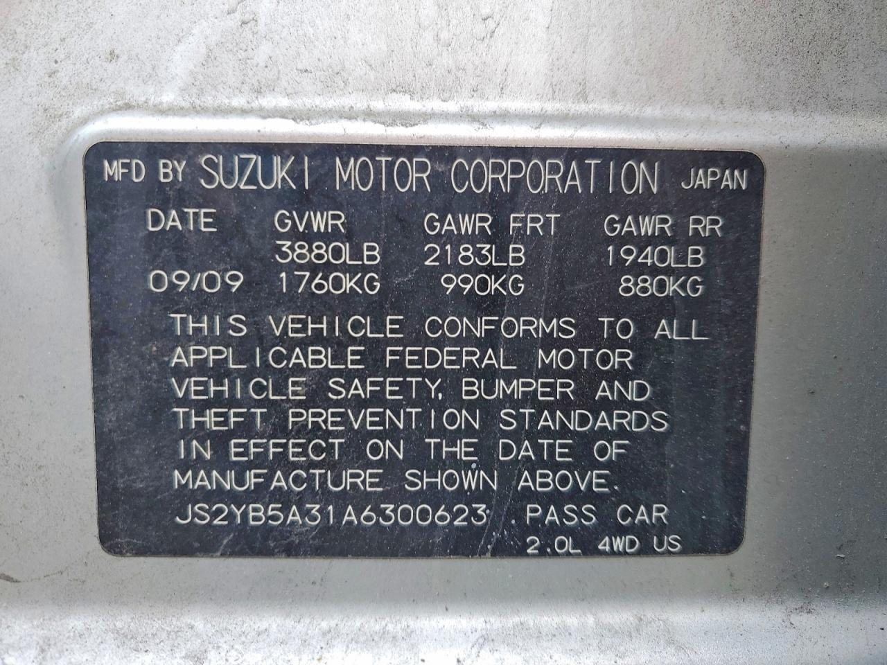 2010 Suzuki Sx4 Silver vin: JS2YB5A31A6300623