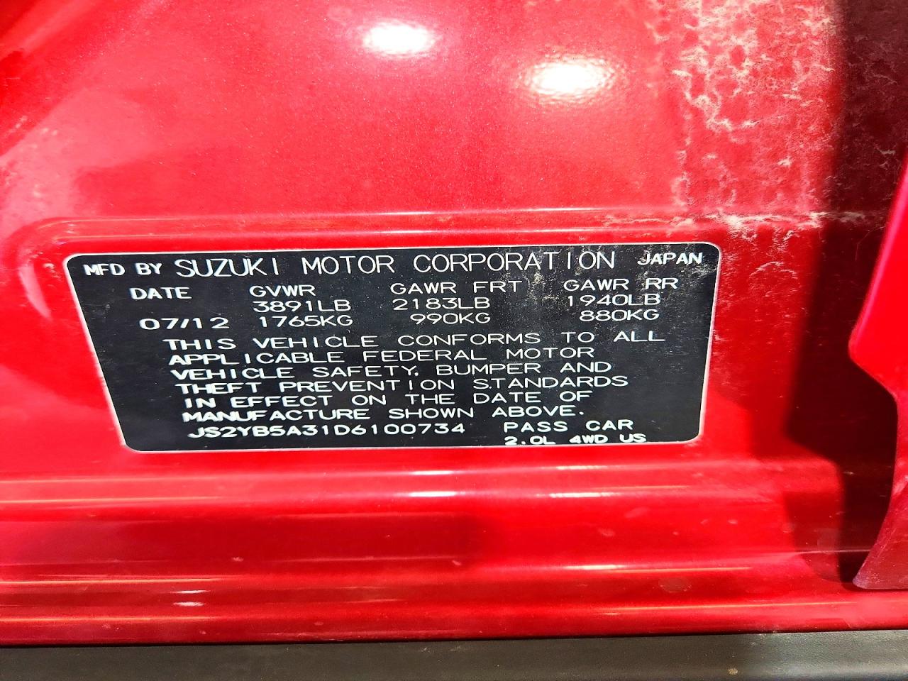 2013 Suzuki Sx4 Red vin: JS2YB5A31D6100734