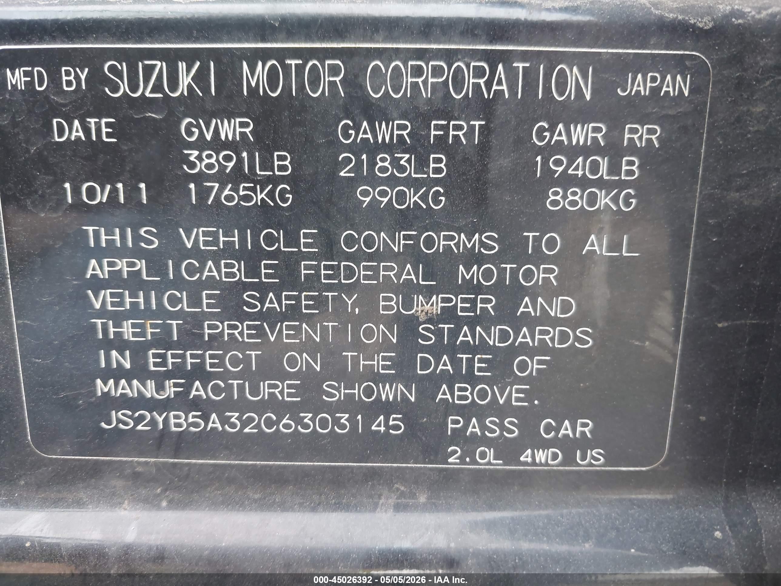 2012 Suzuki Sx4 Premium/tech Valu Pkg (nav) Black vin: JS2YB5A32C6303145