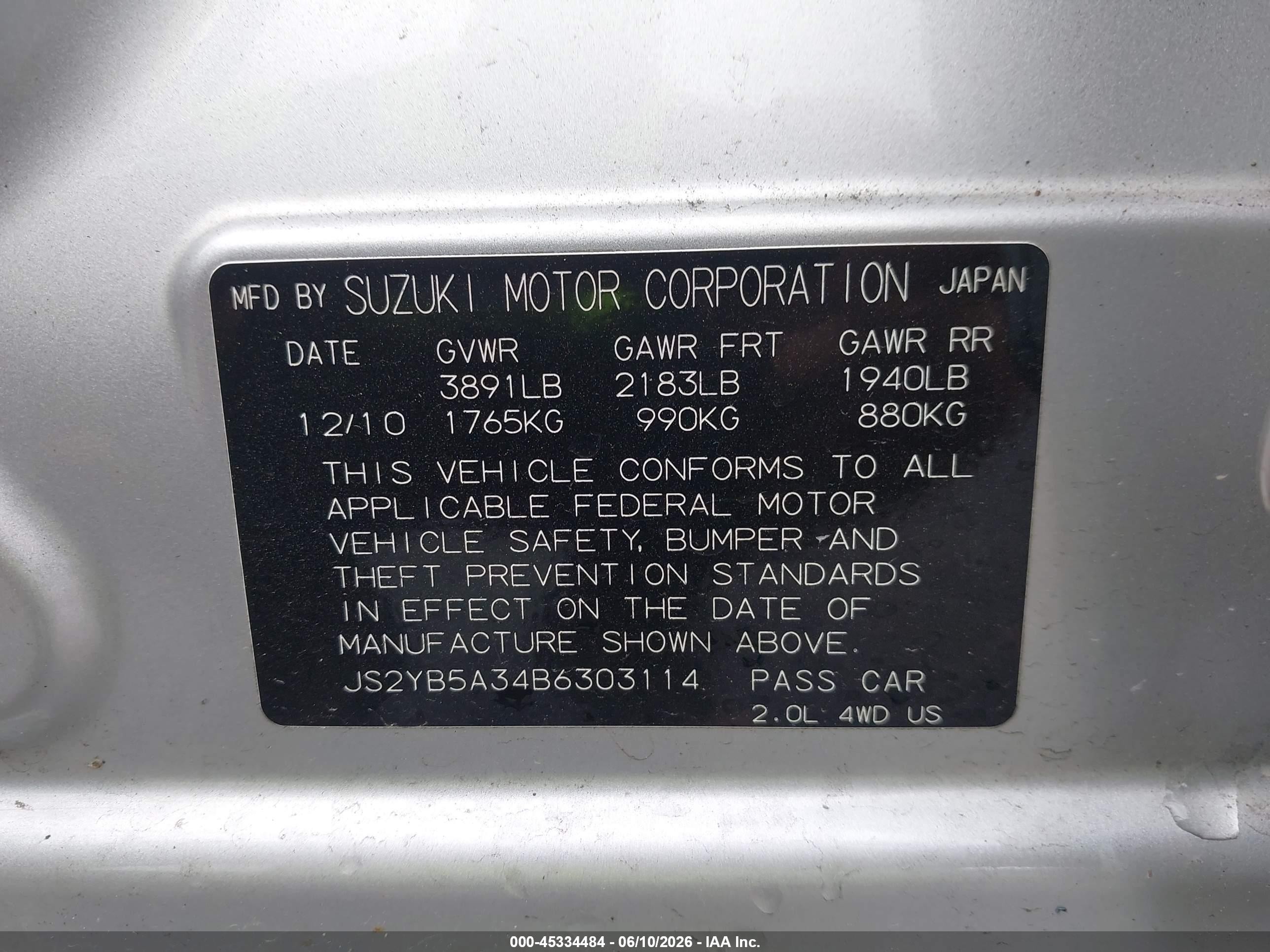 2011 Suzuki Sx4 Premium/tech Valu Pkg (nav) Silver vin: JS2YB5A34B6303114