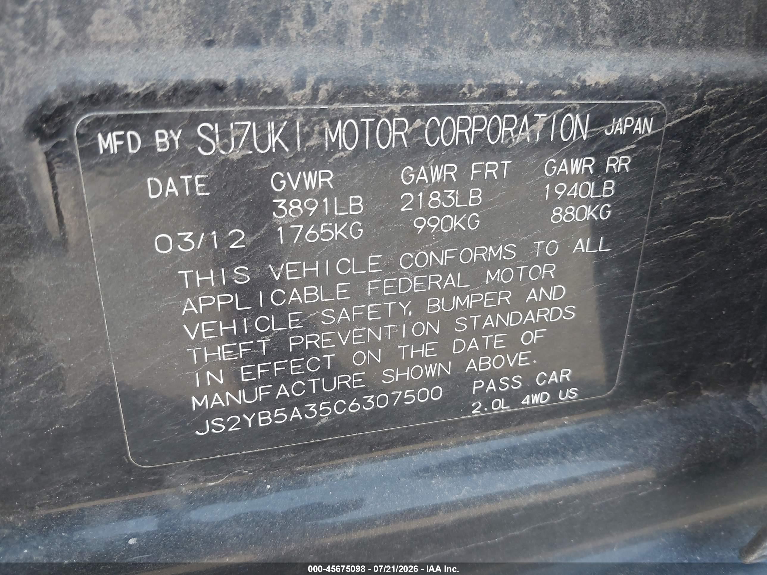 2012 Suzuki Sx4 Premium/tech Valu Pkg (nav) Black vin: JS2YB5A35C6307500