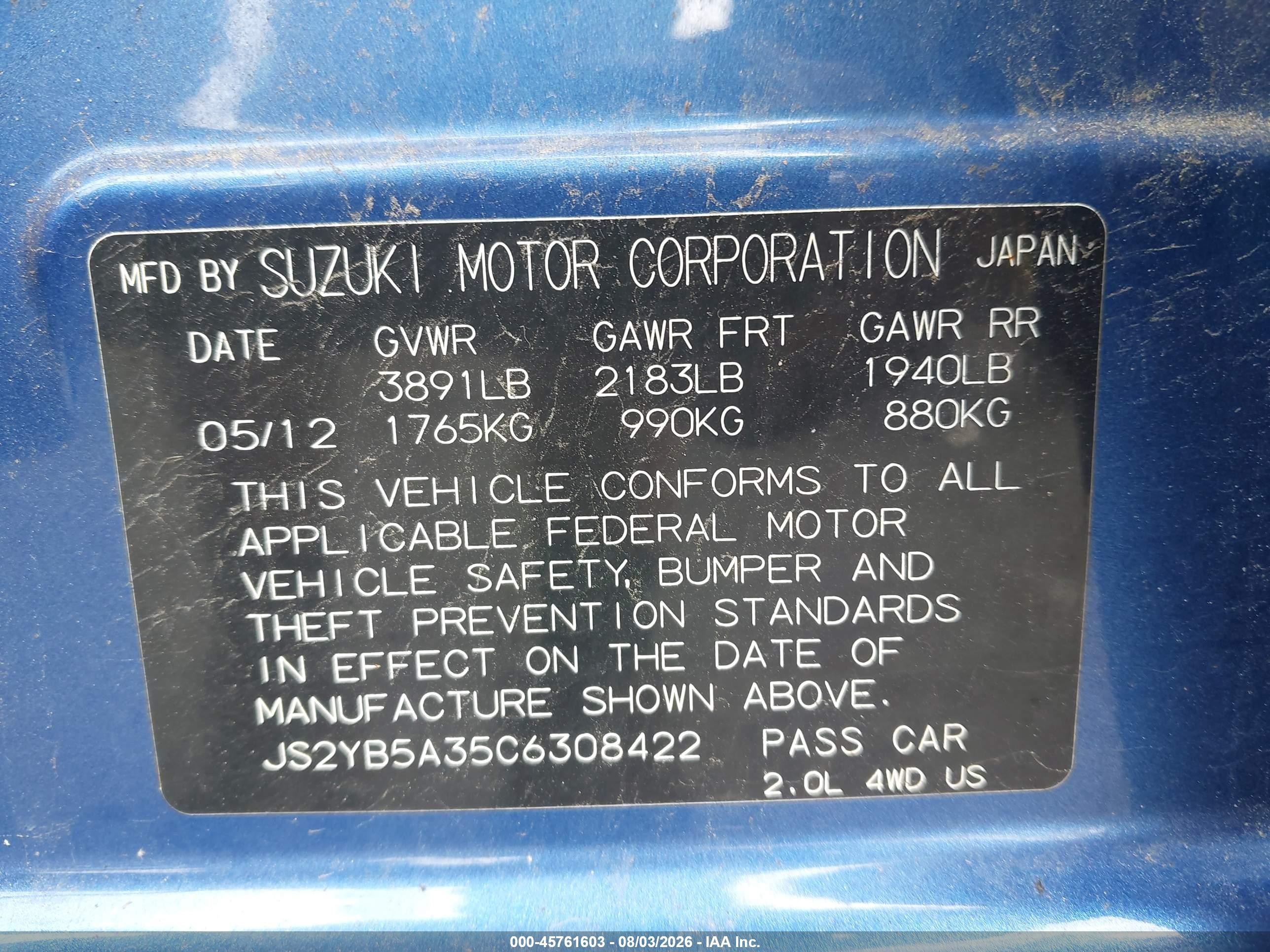 2012 Suzuki Sx4 Premium/tech Valu Pkg (nav) Blue vin: JS2YB5A35C6308422
