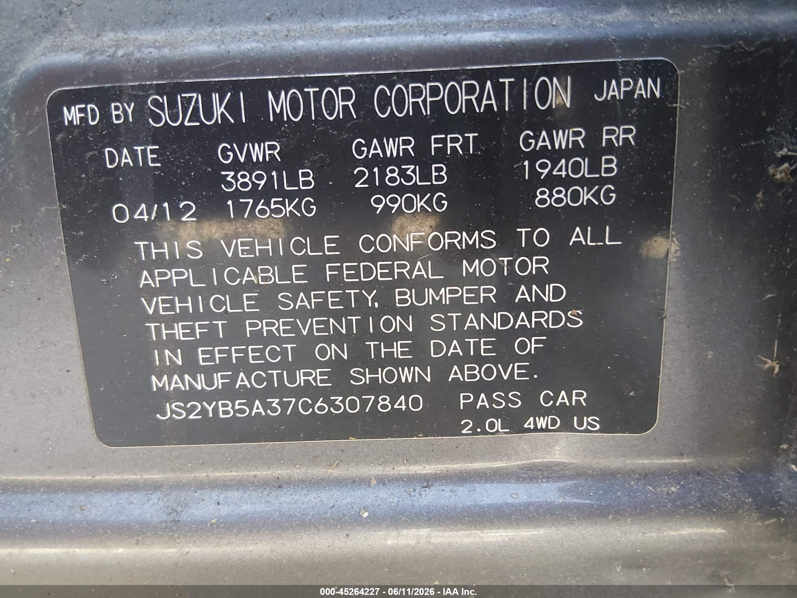 2012 Suzuki Sx4 Premium/tech Valu Pkg (nav) Pewter vin: JS2YB5A37C6307840