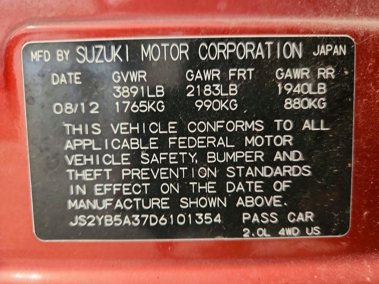 2013 Suzuki Sx4 Orange vin: JS2YB5A37D6101354