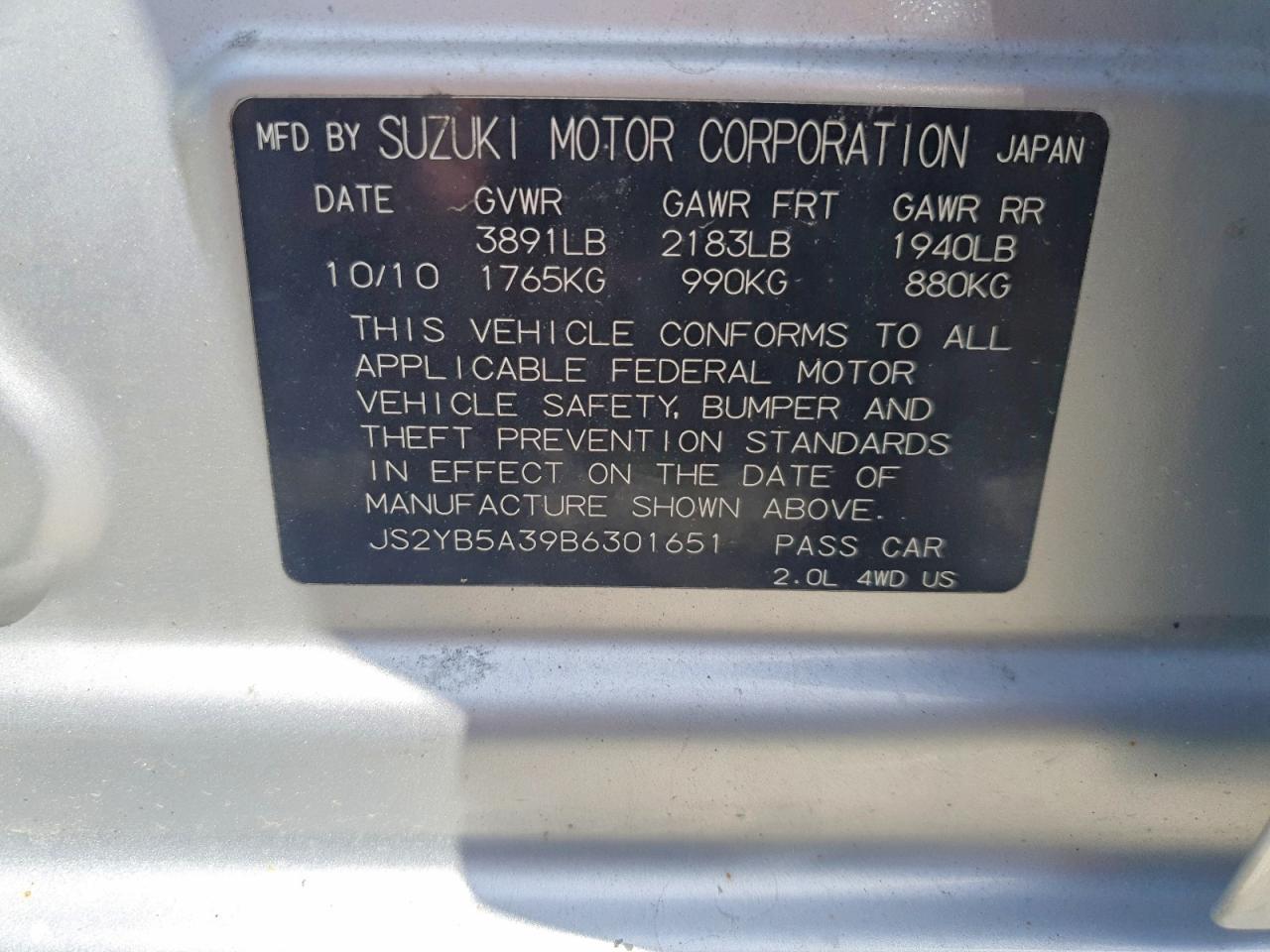 2011 Suzuki Sx4 Silver vin: JS2YB5A39B6301651