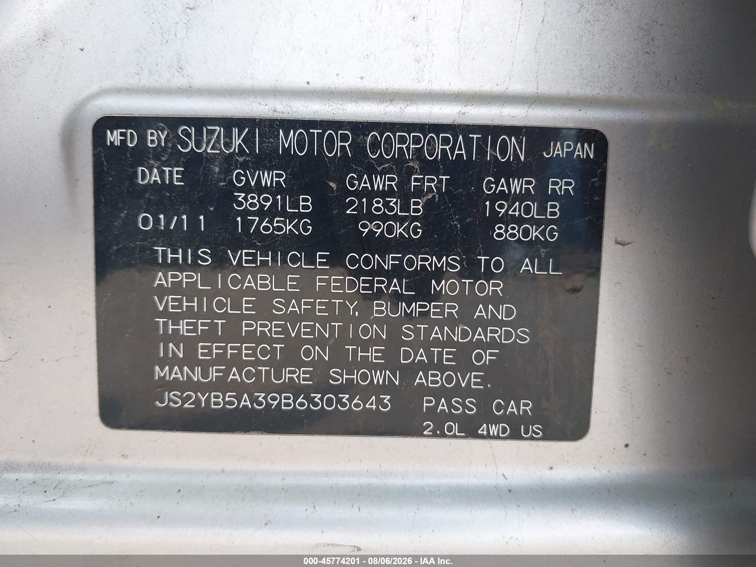 2011 Suzuki Sx4 Premium/tech Valu Pkg (nav) Silver vin: JS2YB5A39B6303643