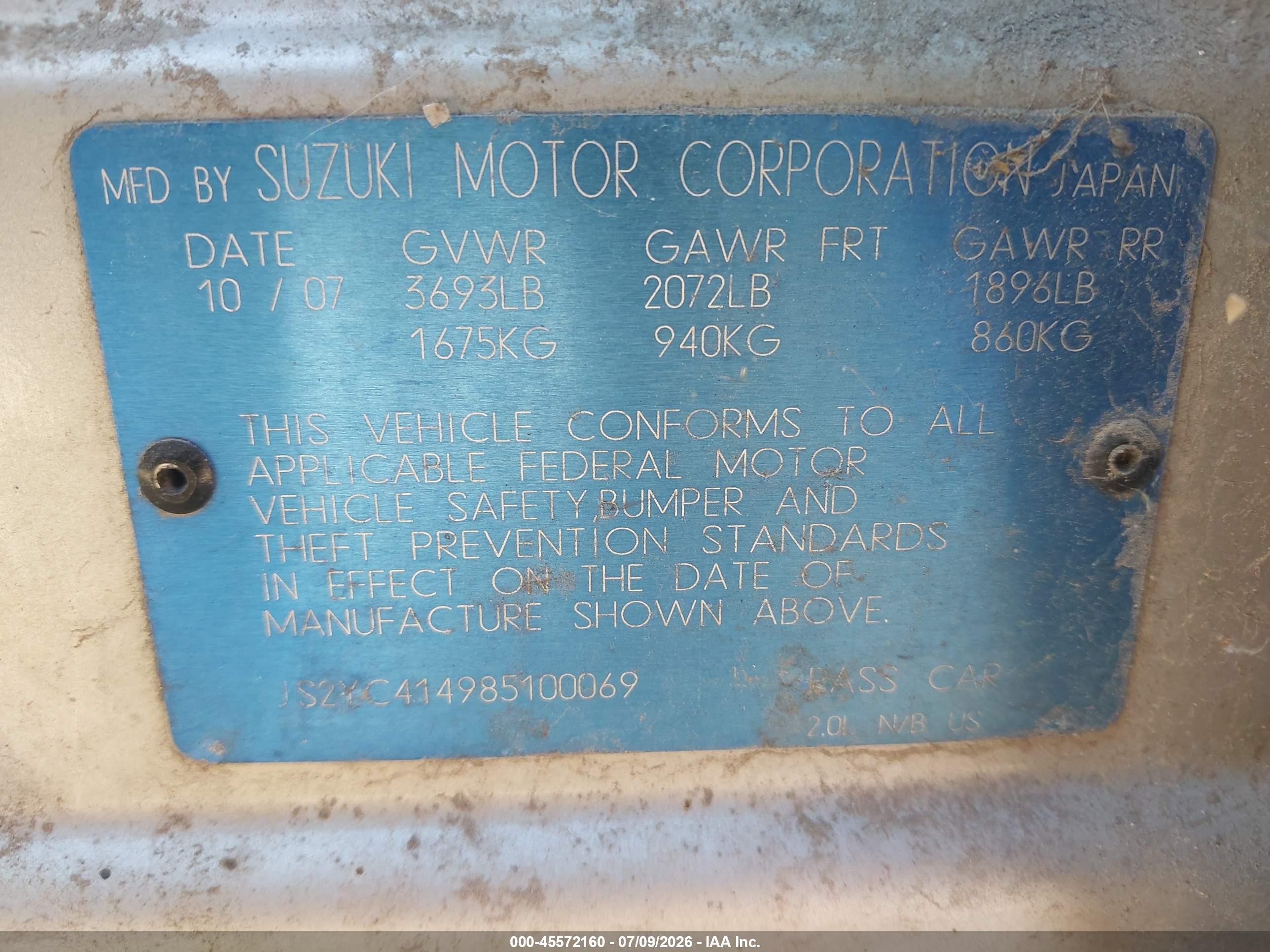 2008 Suzuki Sx4 Sport Серебряный vin: JS2YC414985100069
