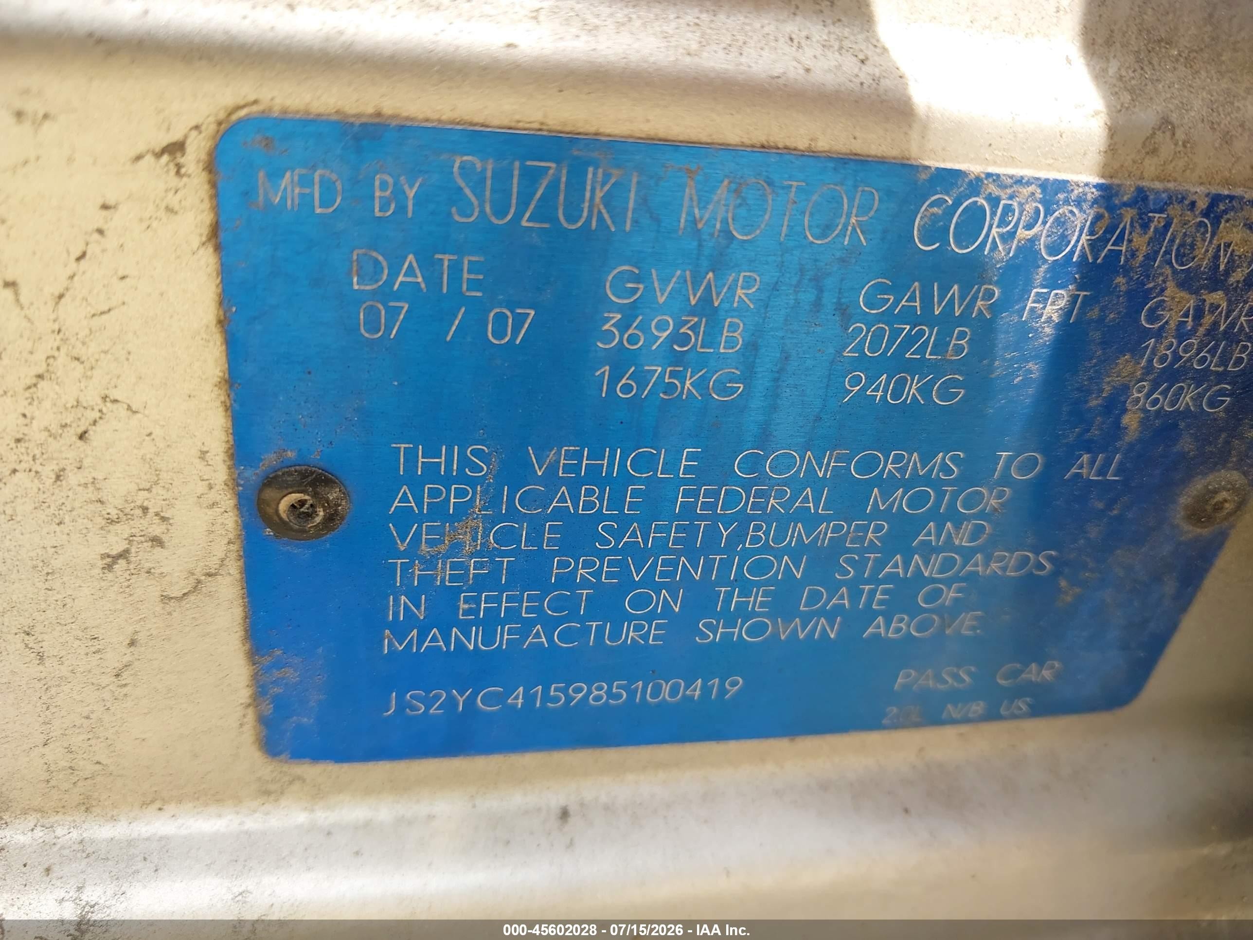 2008 Suzuki Sx4 Sport Convenience/sport Road Trip Edition Touring 2 Silver vin: JS2YC415985100419
