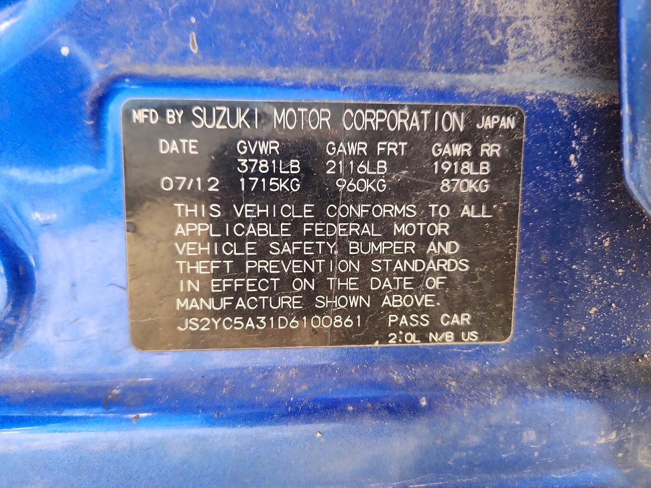 2013 Suzuki Sx4 Le Blue vin: JS2YC5A31D6100861