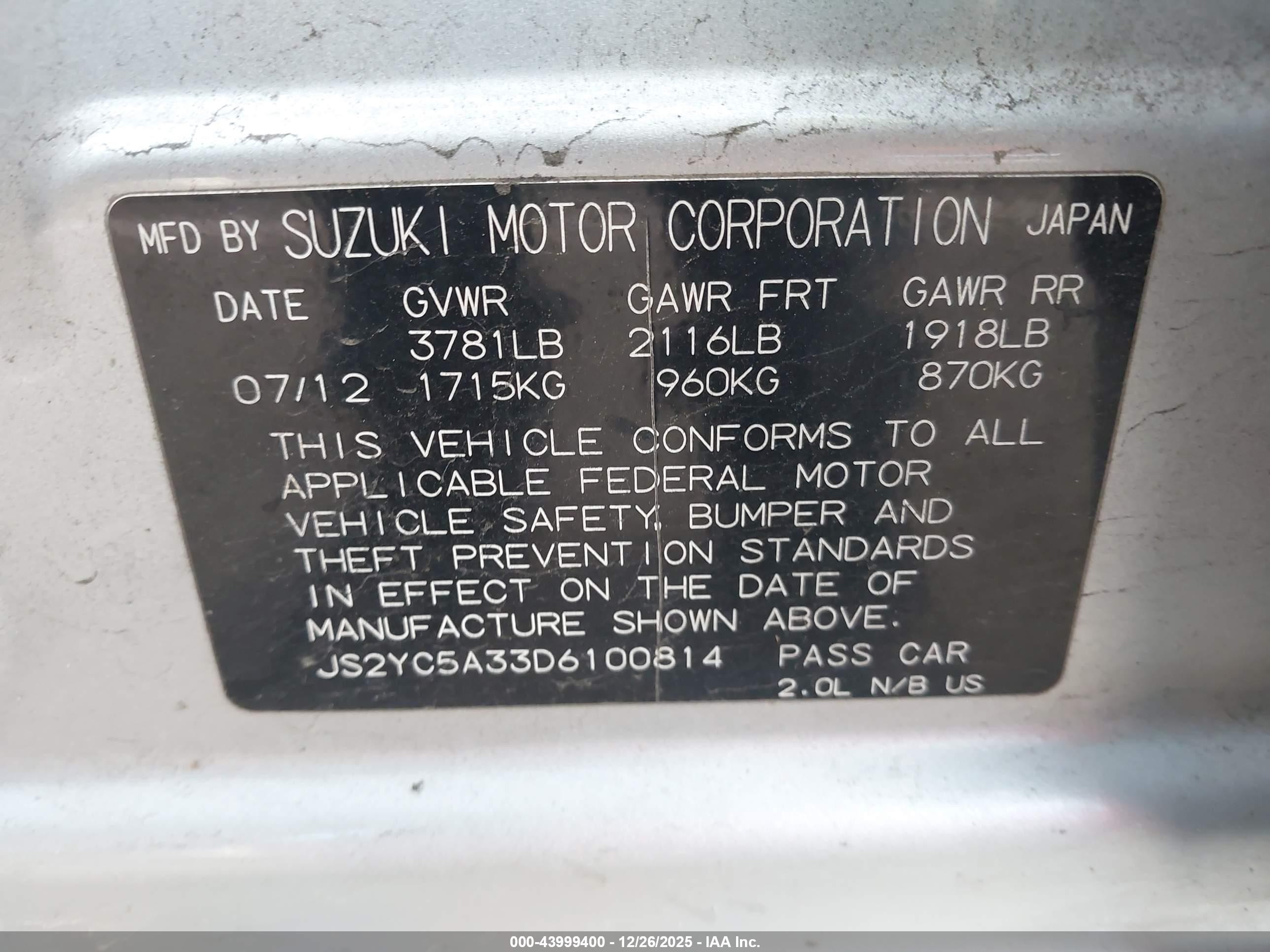 2013 Suzuki Sx4 Le/le Popular Silver vin: JS2YC5A33D6100814
