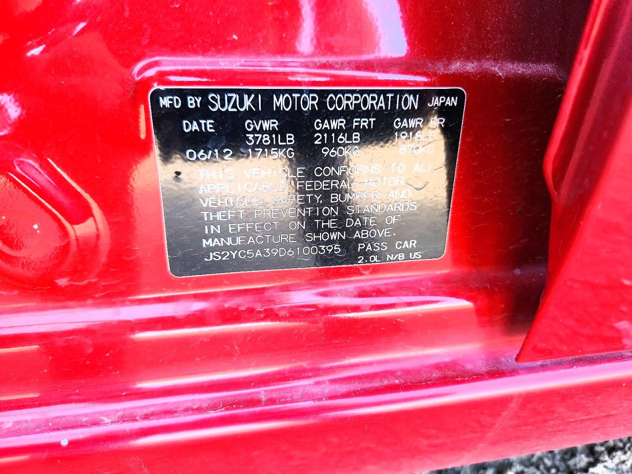 2013 Suzuki Sx4 Le Red vin: JS2YC5A39D6100395