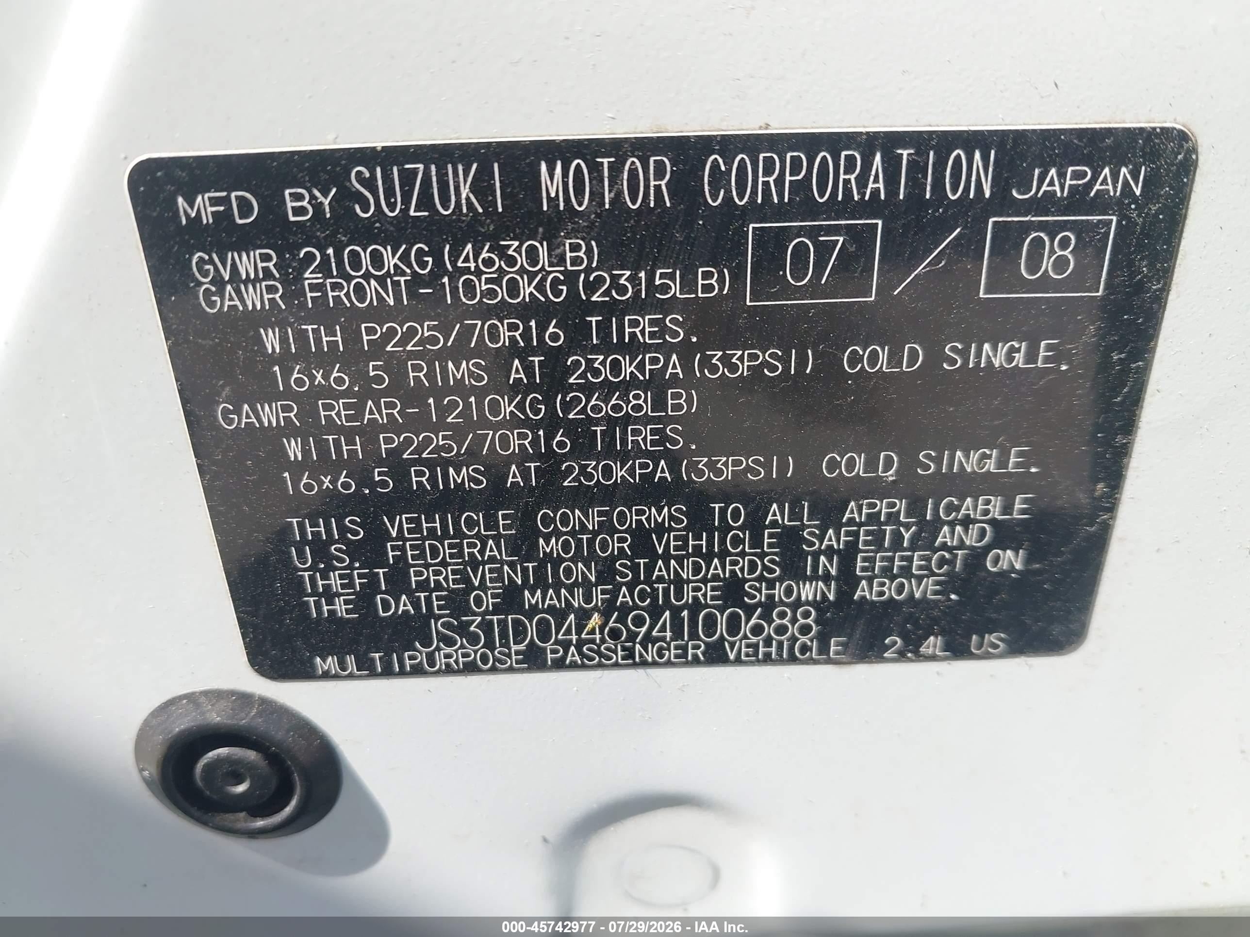 2009 Suzuki Grand Vitara Xsport White vin: JS3TD044694100688