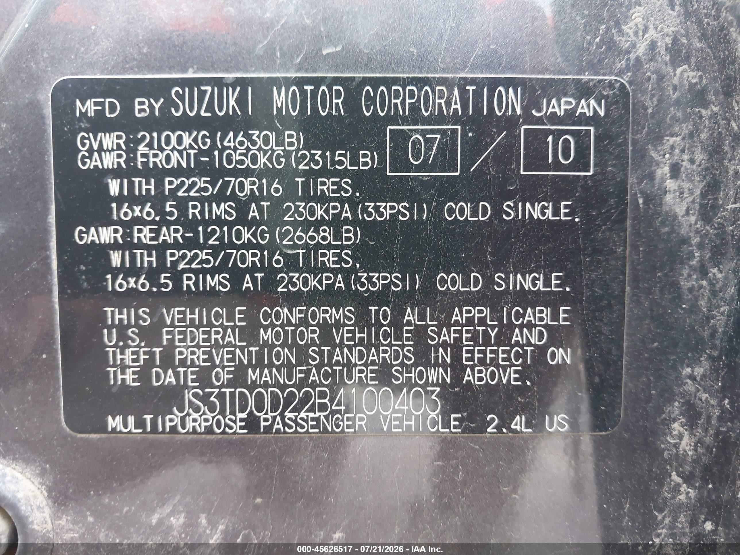 2011 Suzuki Grand Vitara Premium/premium W/alloy Wheels Gray vin: JS3TD0D22B4100403