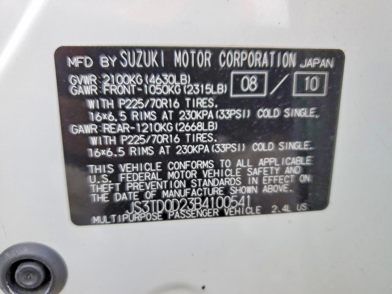 2011 Suzuki Grand Vitara White vin: JS3TD0D23B4100541