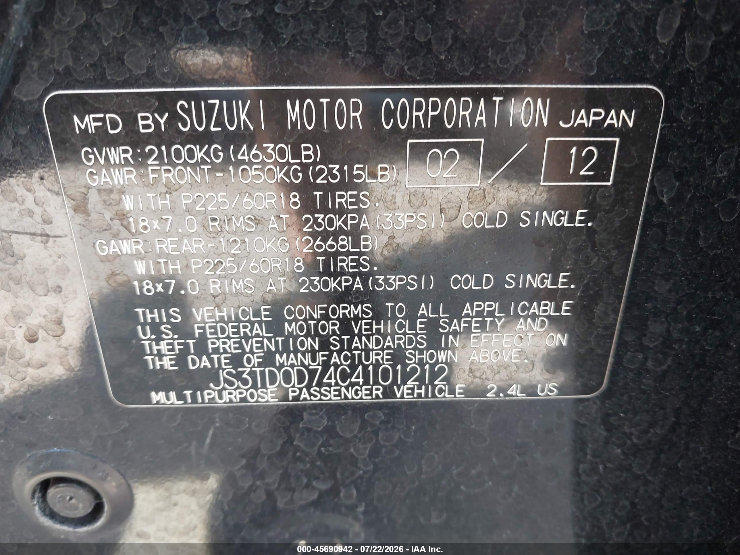 2012 Suzuki Grand Vitara Limited Black vin: JS3TD0D74C4101212