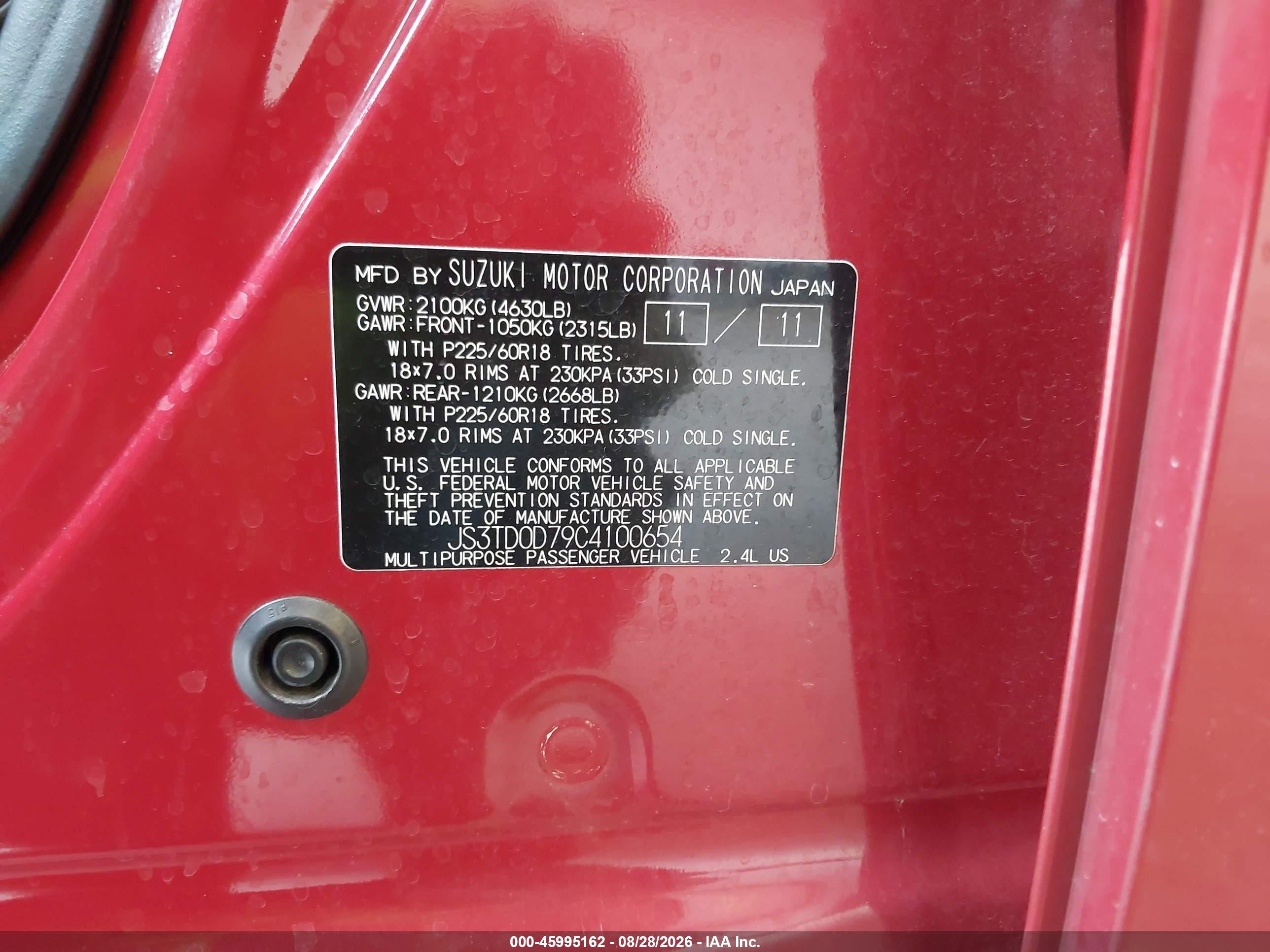 2012 Suzuki Grand Vitara Limited Red vin: JS3TD0D79C4100654