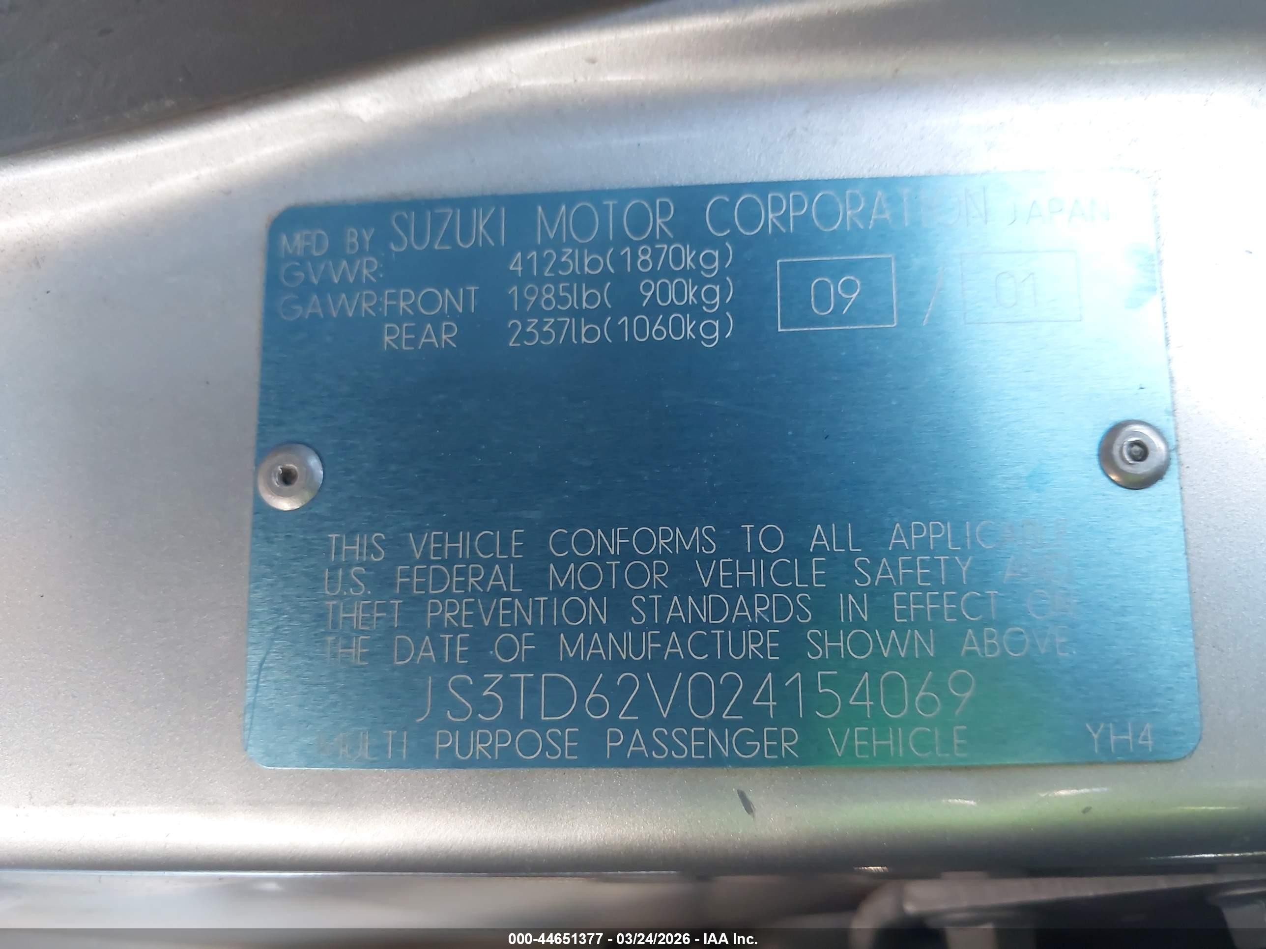 2002 Suzuki Grand Vitara Jlx/limited Silver vin: JS3TD62V024154069