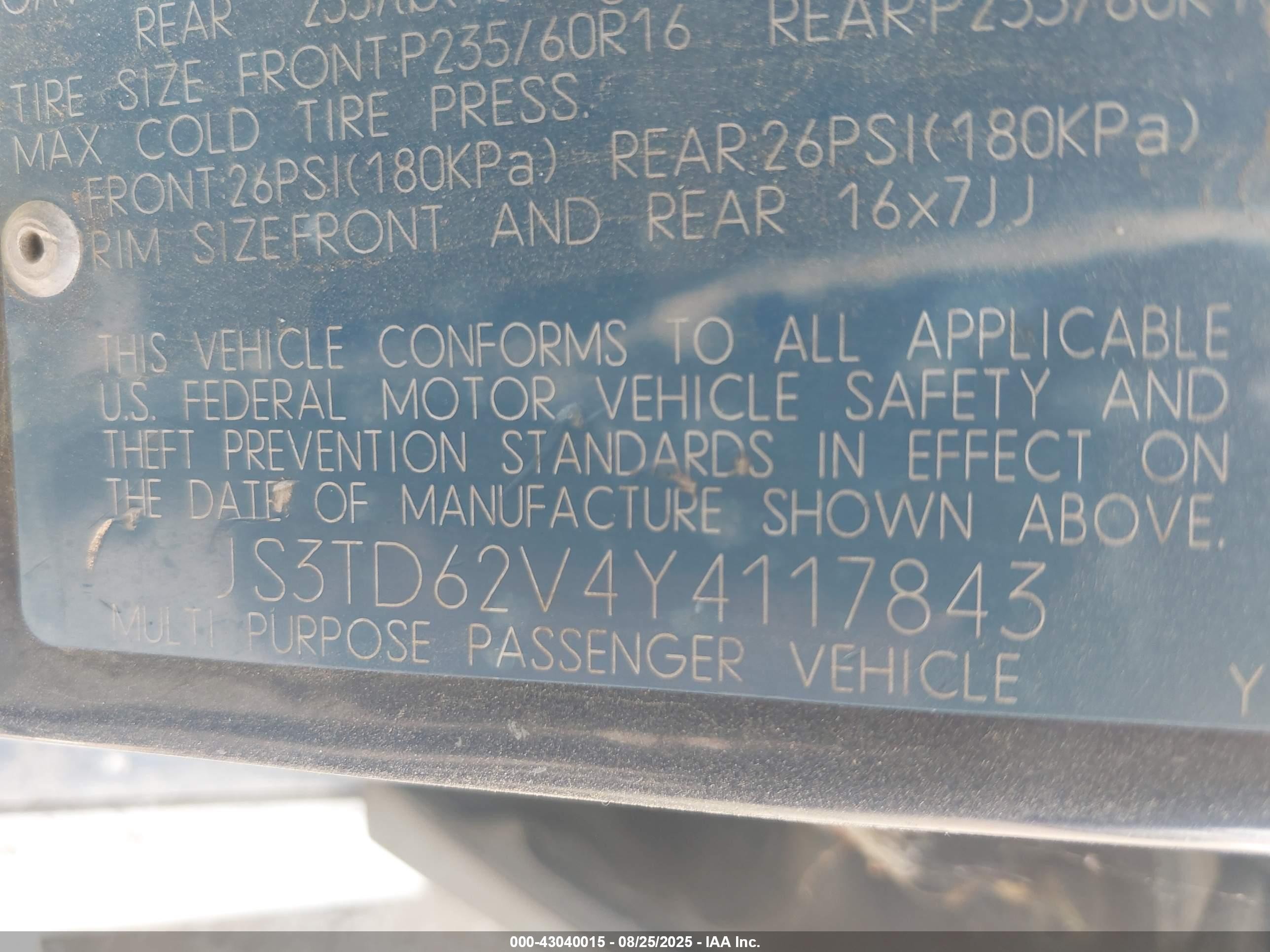 2000 Suzuki Grand Vitara Jlx/jlx+/limited Blue vin: JS3TD62V4Y4117843