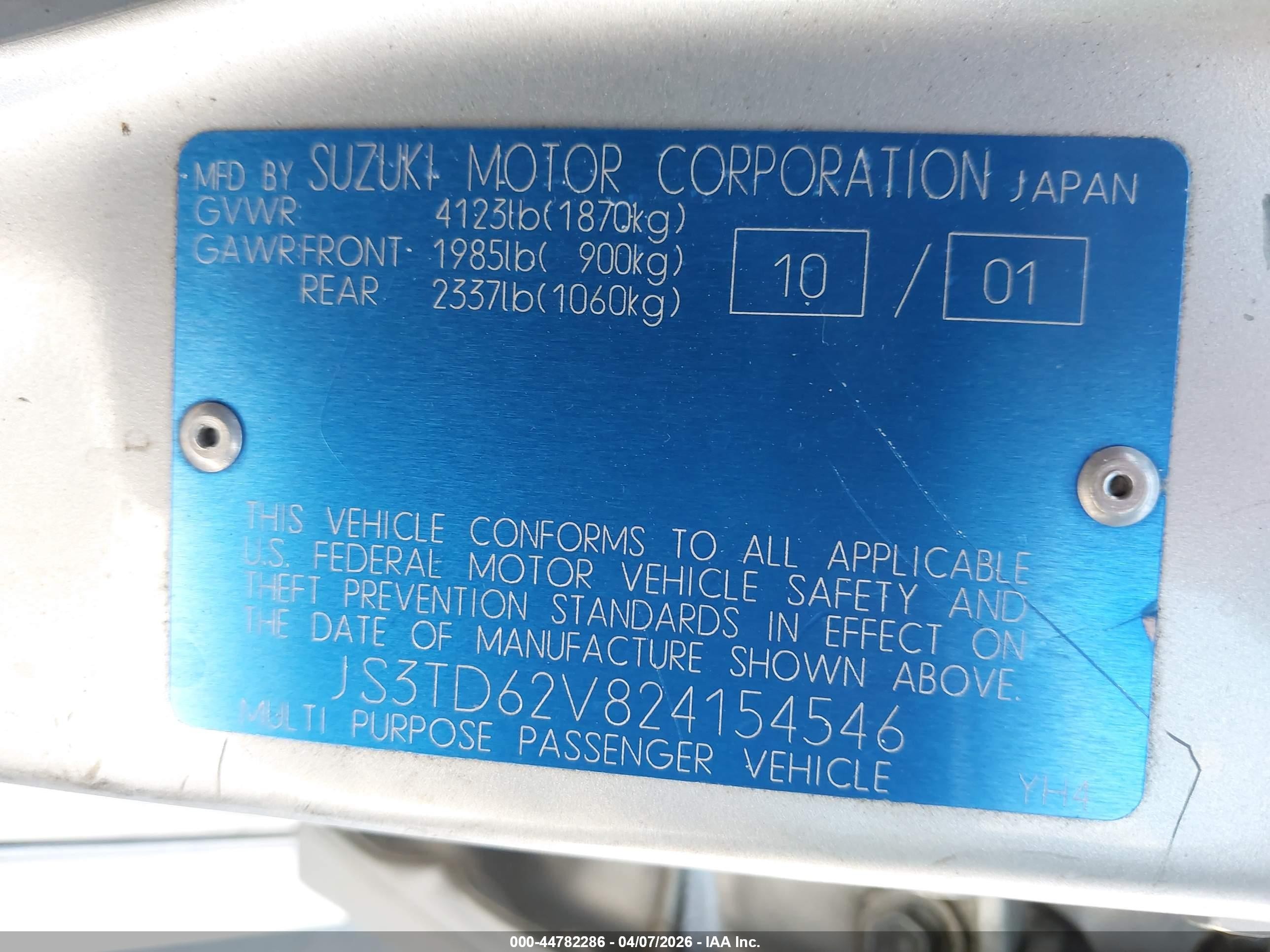 2002 Suzuki Grand Vitara Jlx/limited Silver vin: JS3TD62V824154546