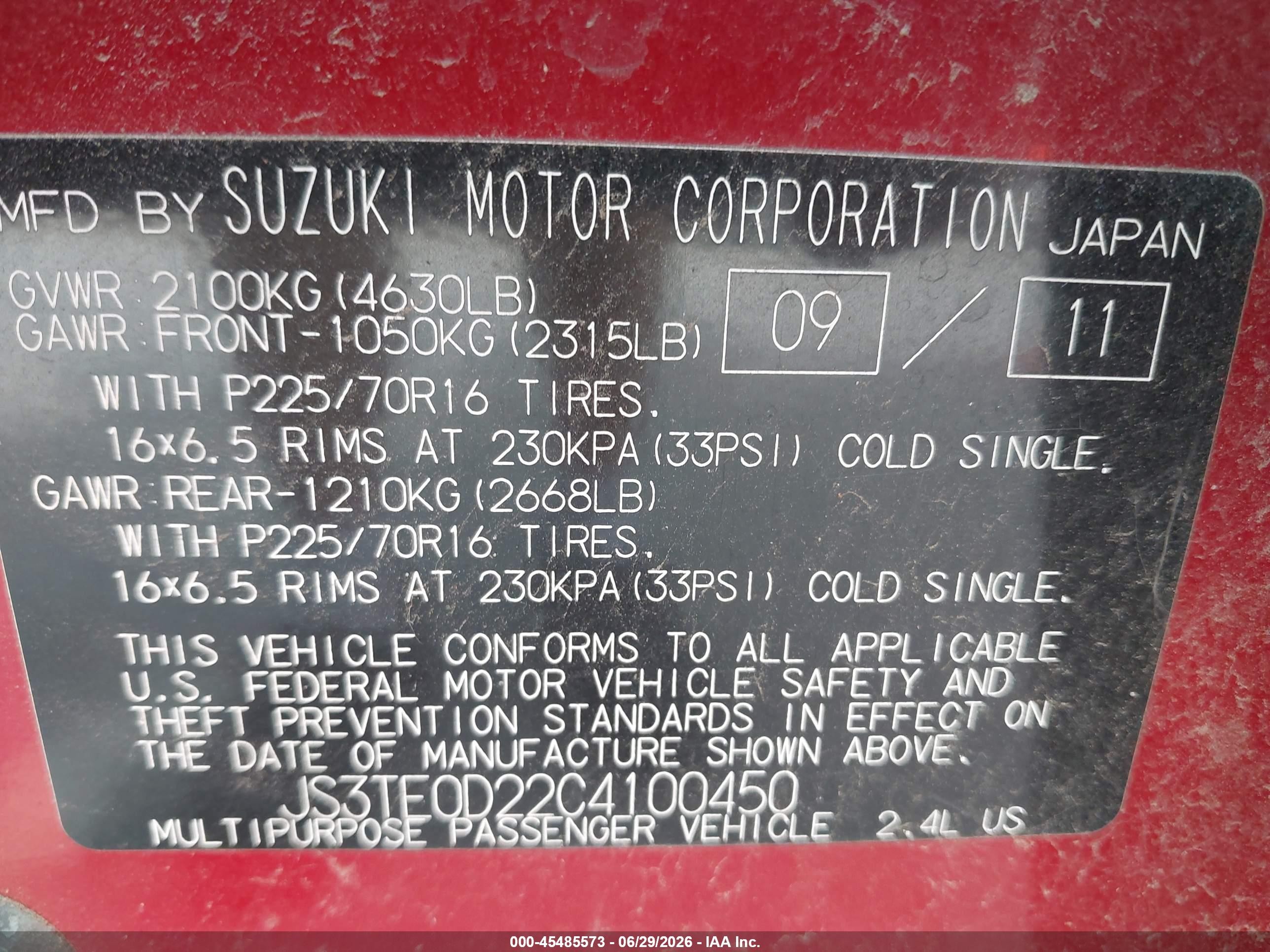2012 Suzuki Grand Vitara Premium Red vin: JS3TE0D22C4100450