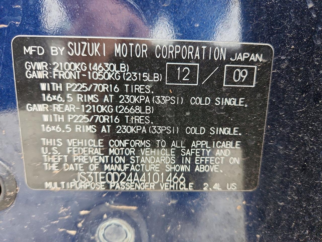 2010 Suzuki Grand Vitara Premium Blue vin: JS3TE0D24A4101466