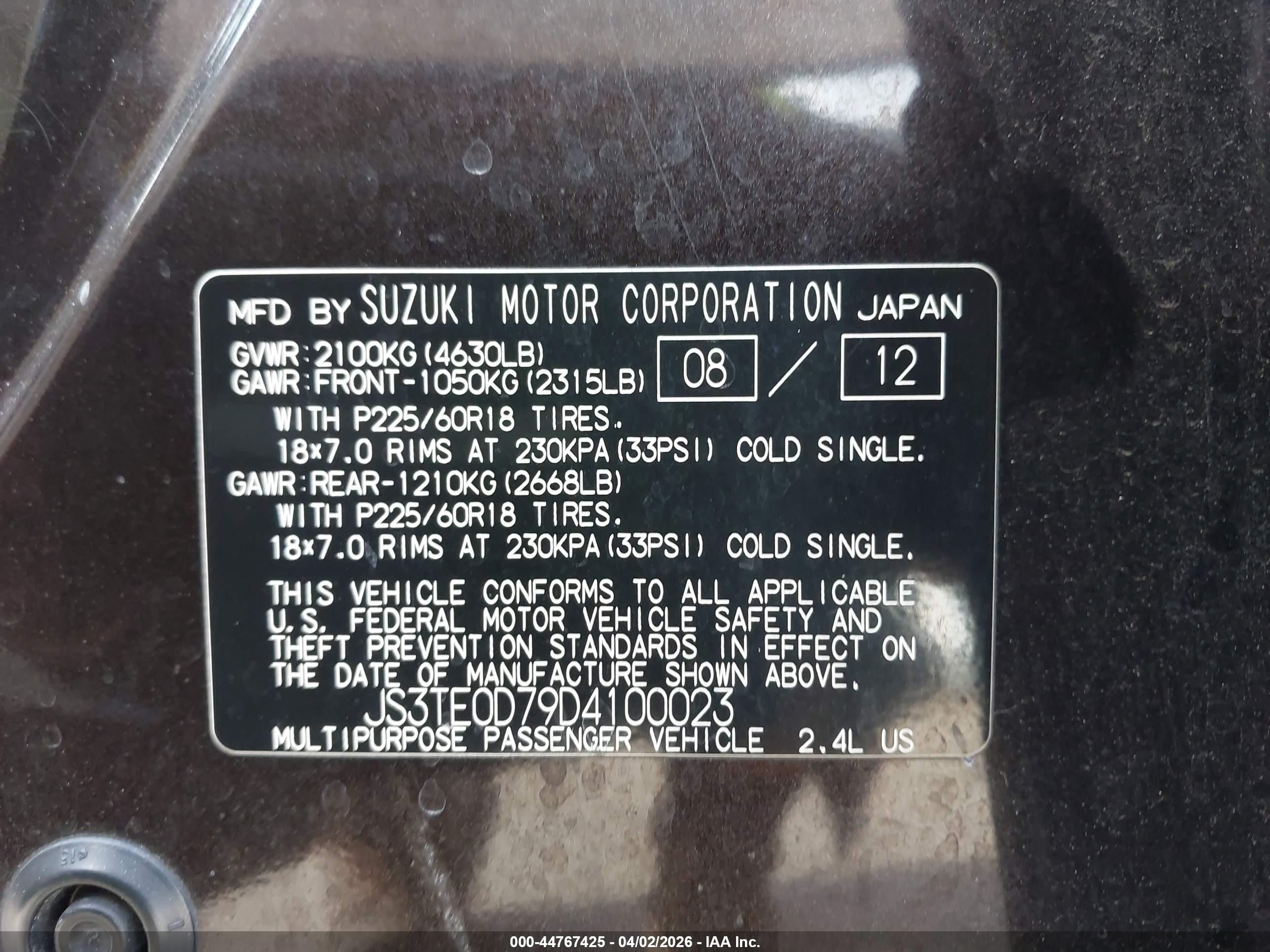 2013 Suzuki Grand Vitara Limited Dark Brown vin: JS3TE0D79D4100023