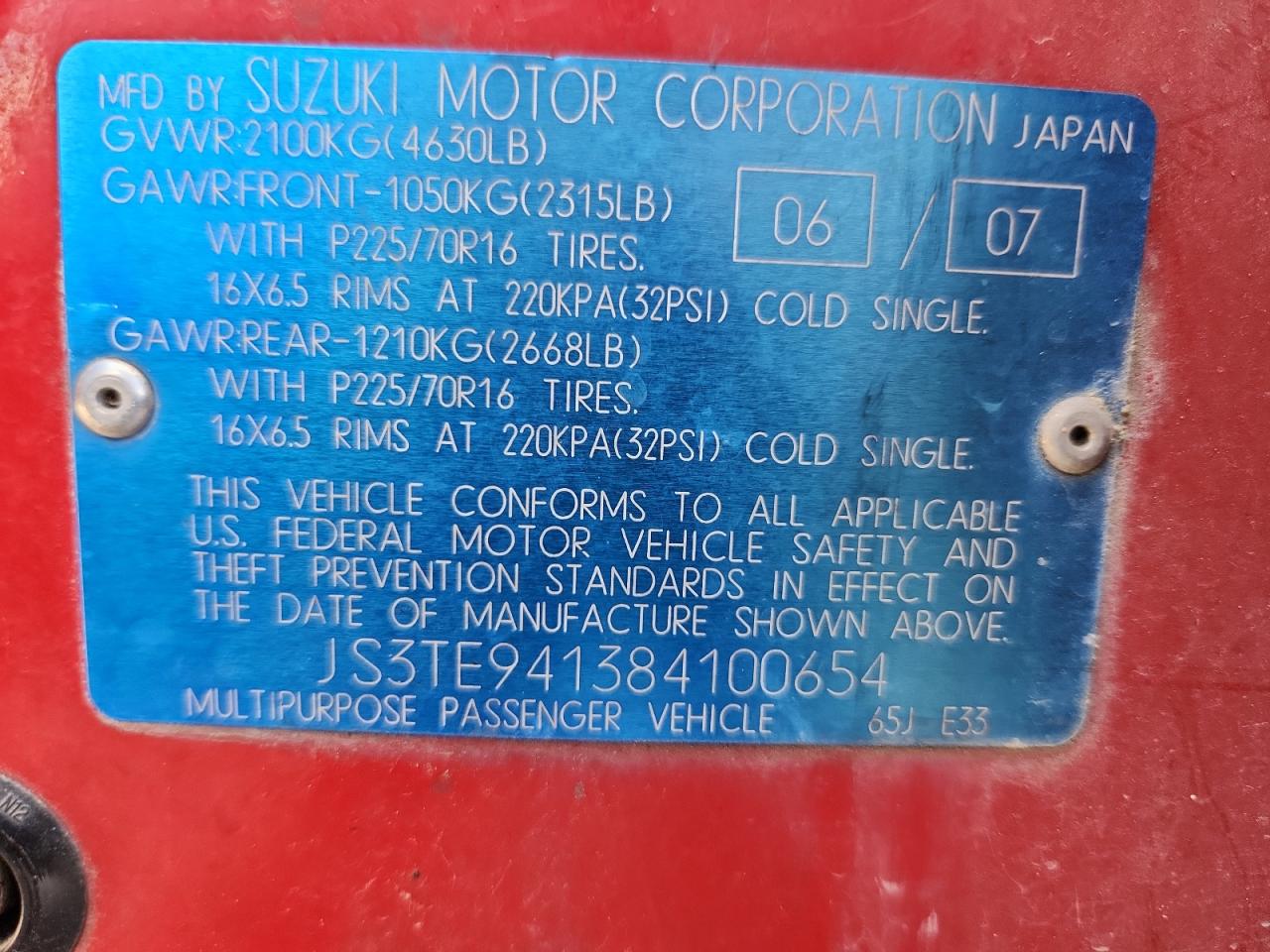 2008 Suzuki Grand Vitara Red vin: JS3TE941384100654