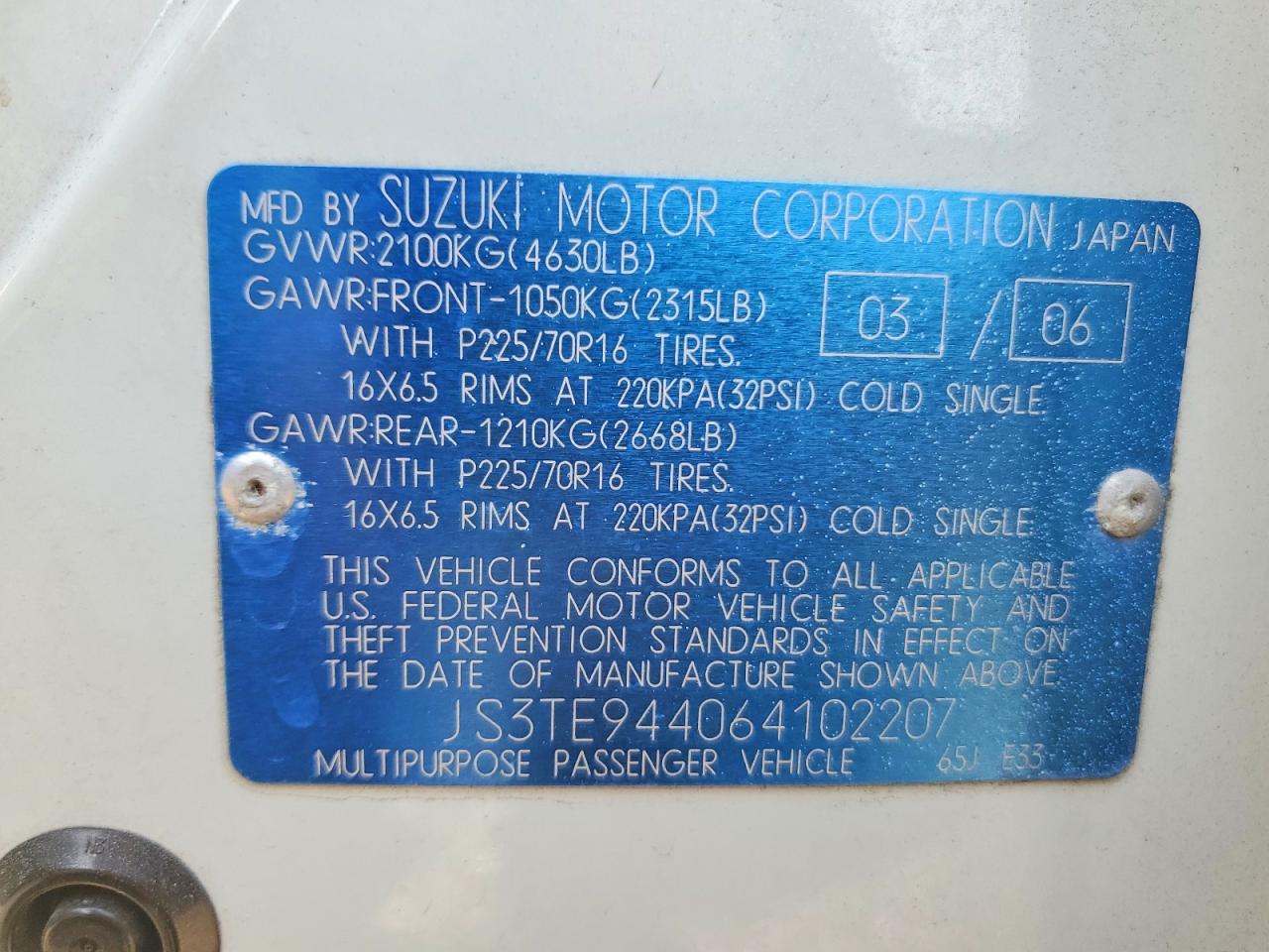 2006 Suzuki Grand Vitara Xsport Белый vin: JS3TE944064102207