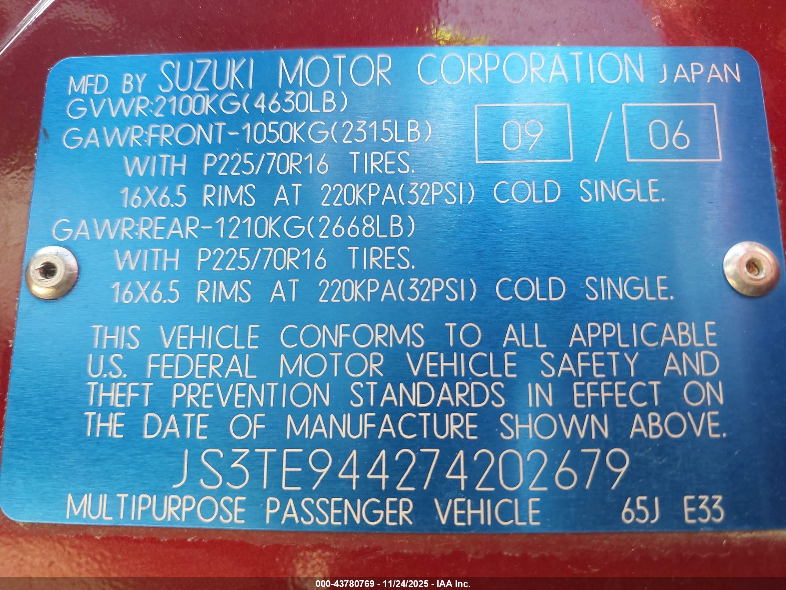 2007 Suzuki Grand Vitara Xsport Темно-бордовый vin: JS3TE944274202679