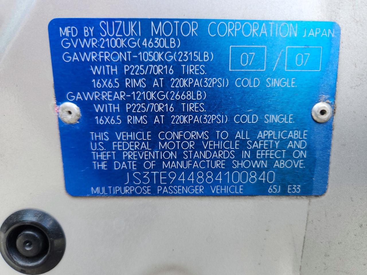 2008 Suzuki Grand Vitara Xsport Серебряный vin: JS3TE944884100840