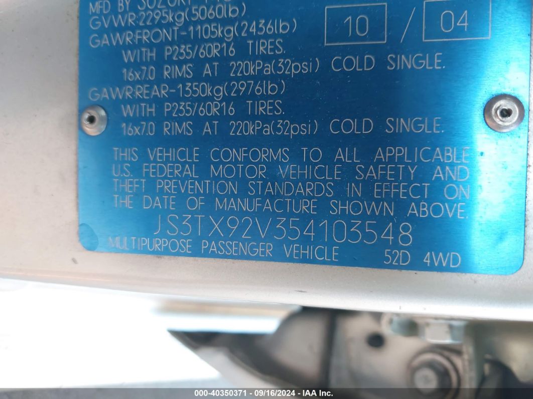 Price & History 2005 Suzuki Xl-7 Ex/lx 2.7l V-6 Dohc, 185hp vin