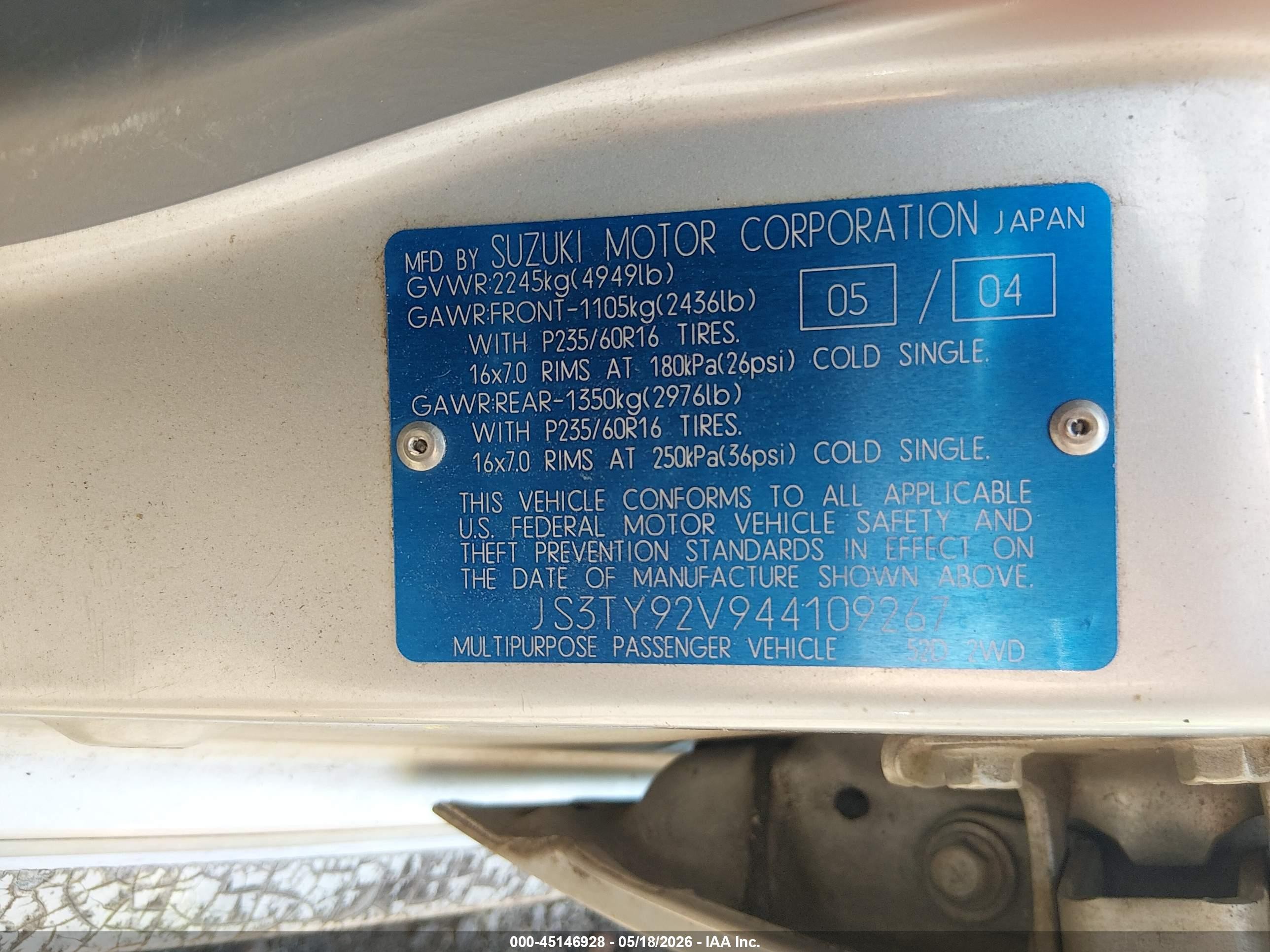 2004 Suzuki Xl-7 Ex/lx Серебряный vin: JS3TY92V944109267