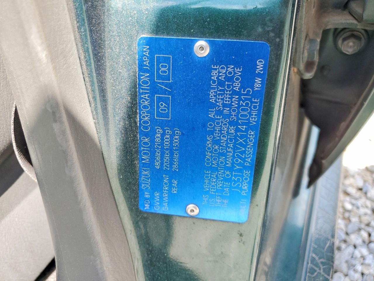 2001 Suzuki Grand Vitara Xl7 Touring Green vin: JS3TY92VX14100315