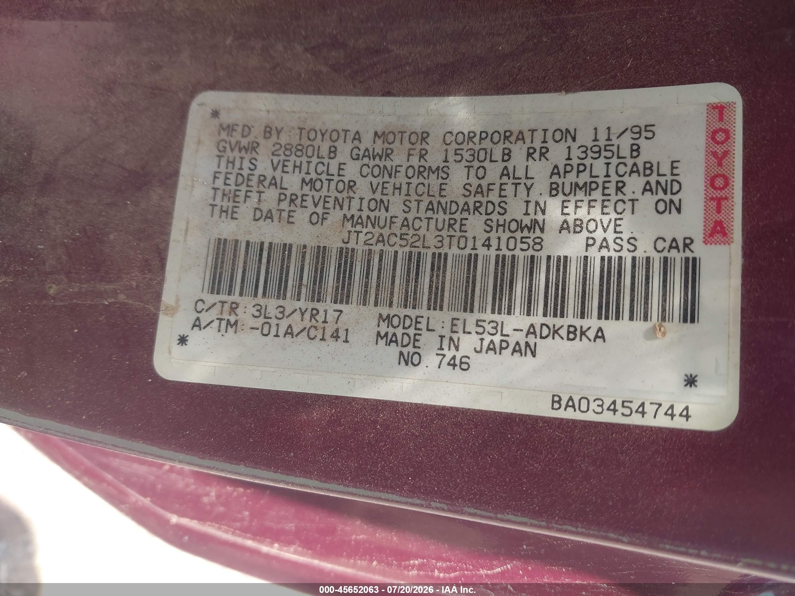 1996 Toyota Tercel Std/dx Red vin: JT2AC52L3T0141058