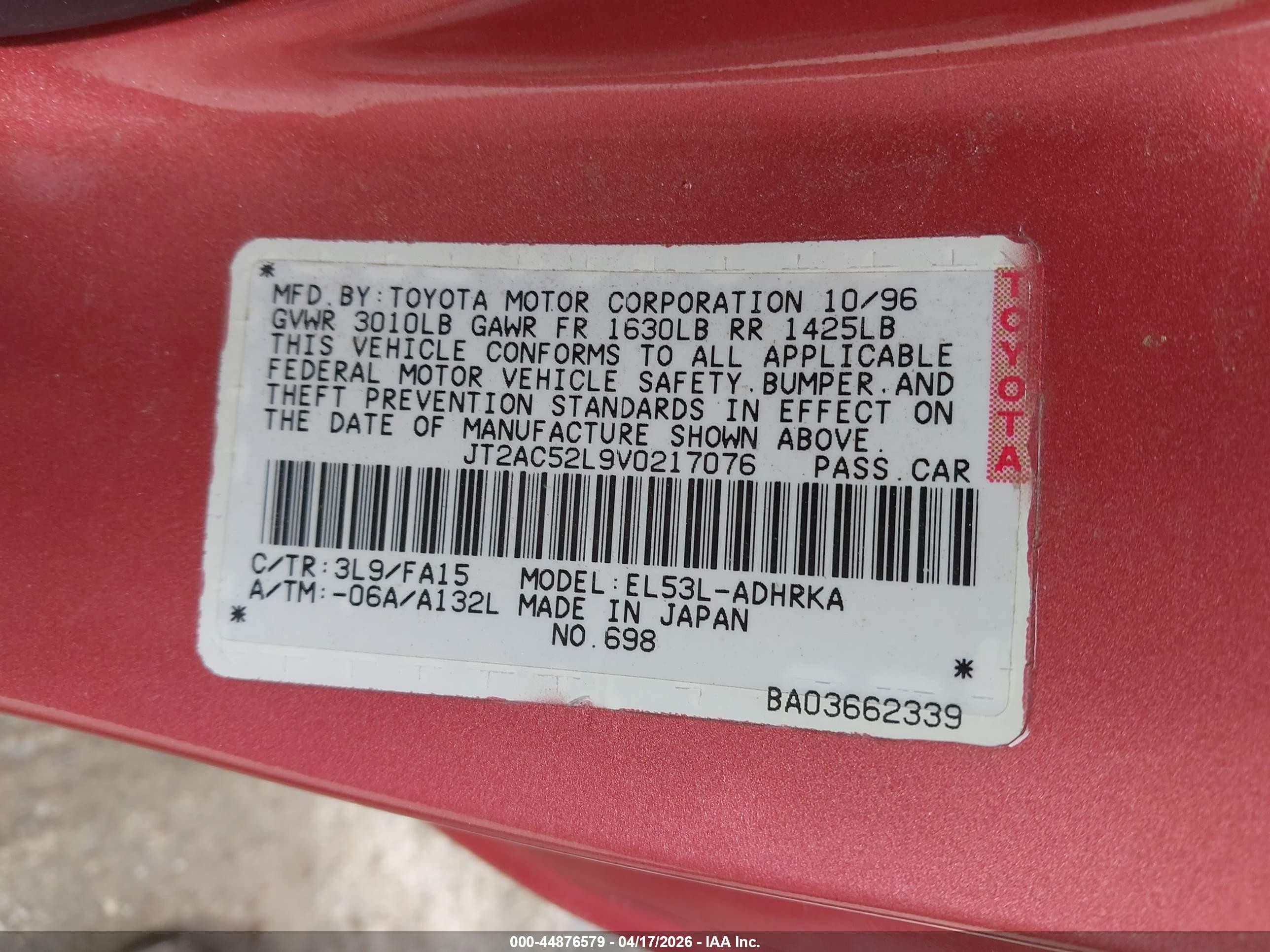 1997 Toyota Tercel Ce Красный vin: JT2AC52L9V0217076
