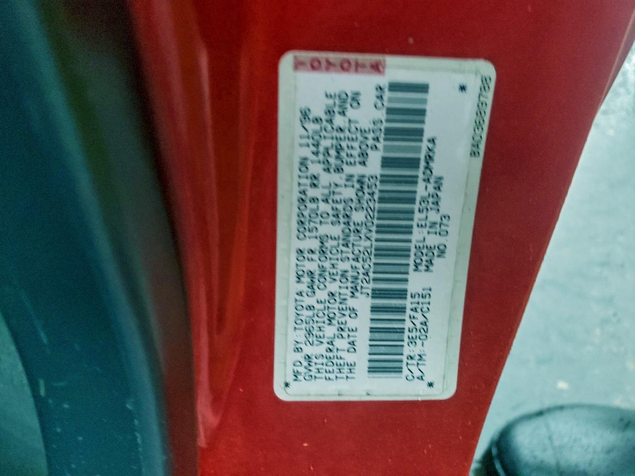 1997 Toyota Tercel Ce Red vin: JT2AC52LXV0223453