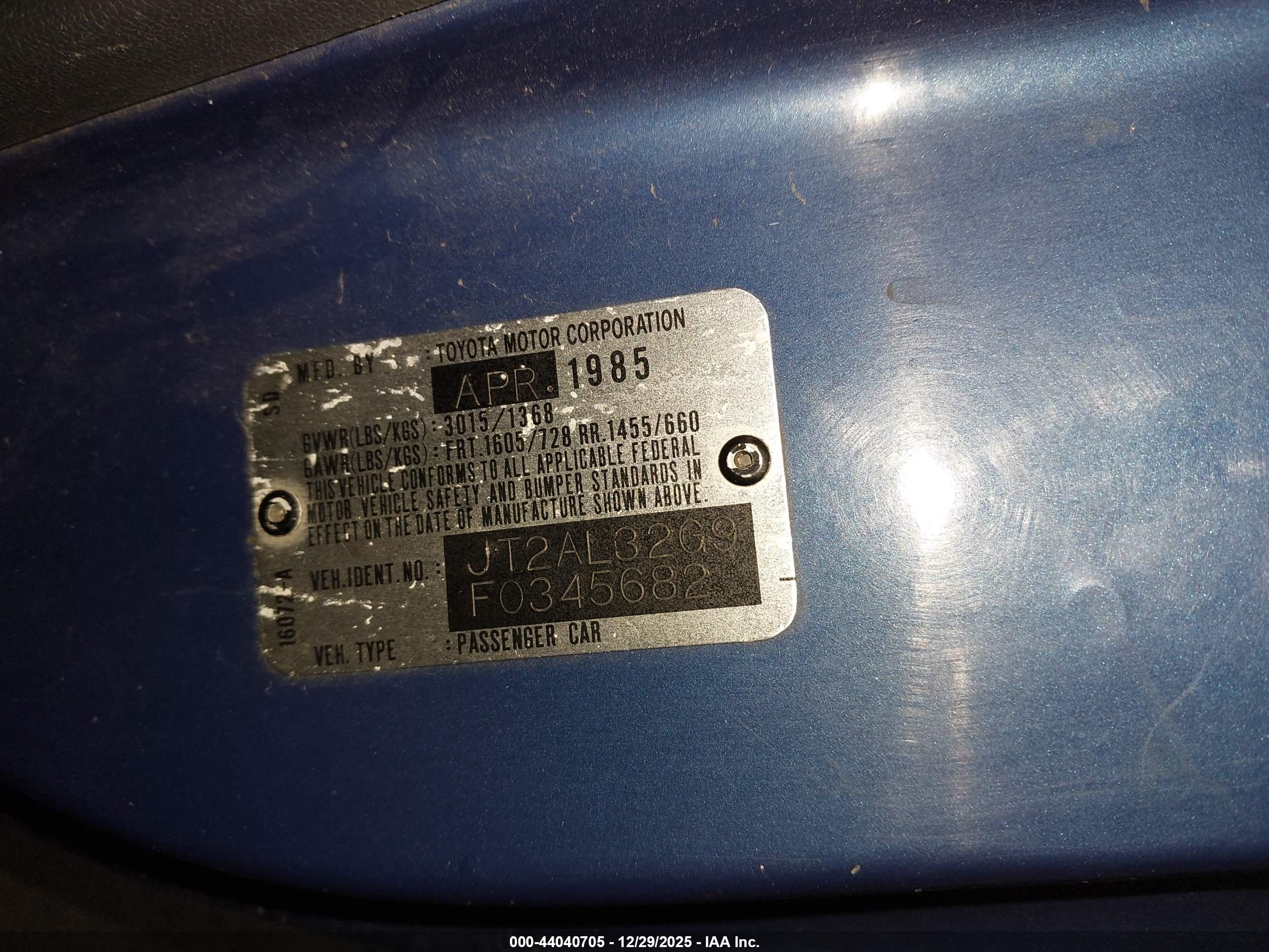 1985 Toyota Tercel Deluxe Blue vin: JT2AL32G9F0345682