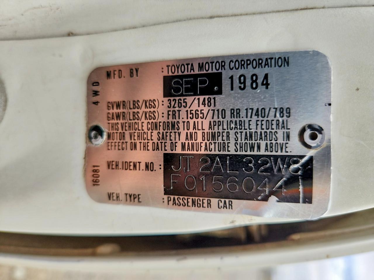 1985 Toyota Tercel Deluxe 4x4 White vin: JT2AL32W8F0156044