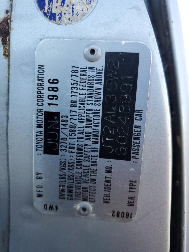 1986 Toyota Tercel Sr5 Silver vin: JT2AL35W2G0248991