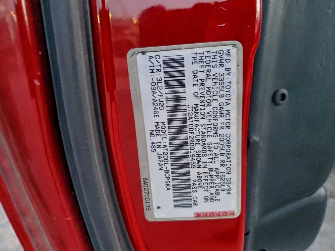 1994 Toyota Celica St Red vin: JT2AT00F2R0019459