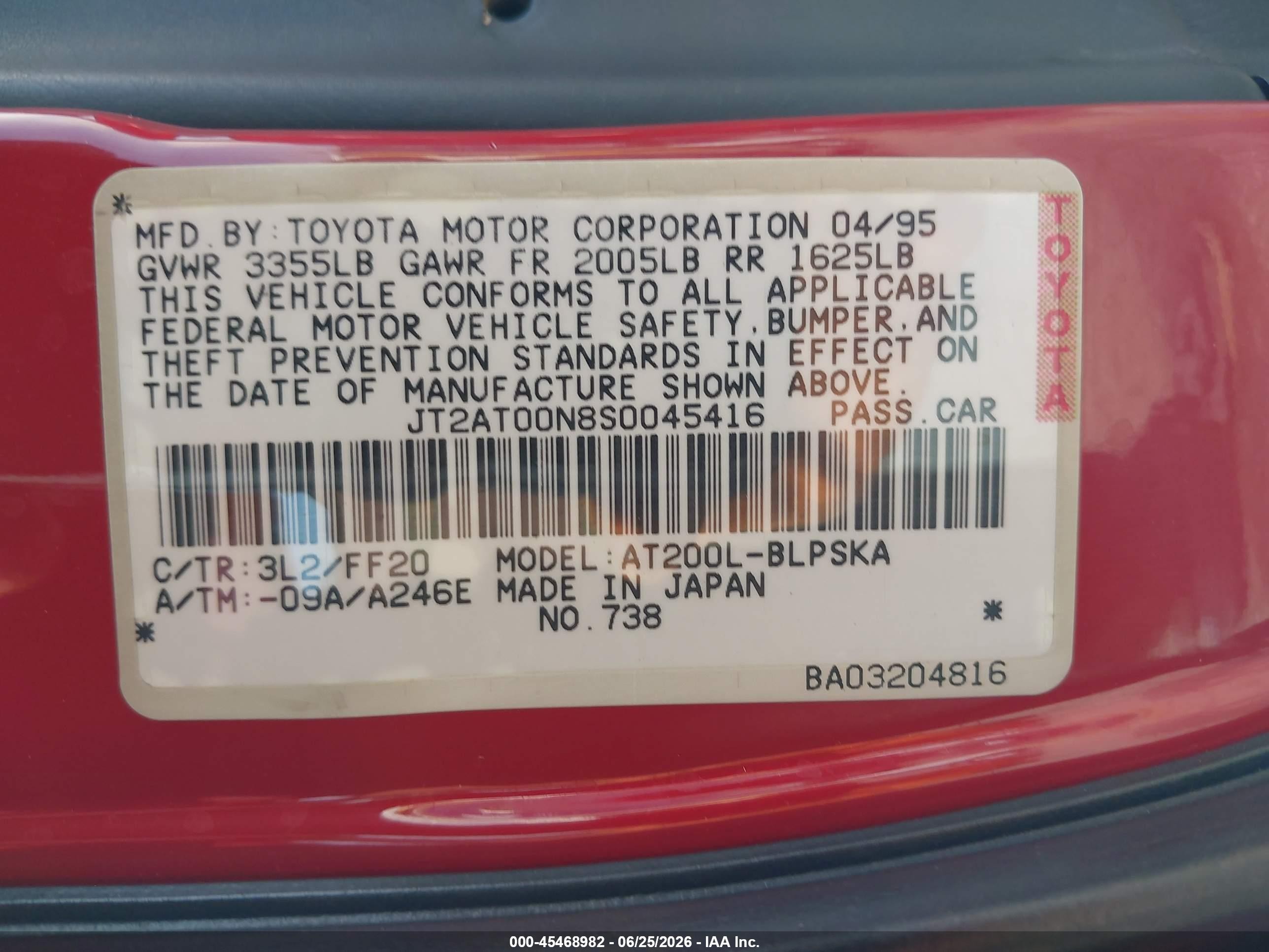 1995 Toyota Celica St Red vin: JT2AT00N8S0045416