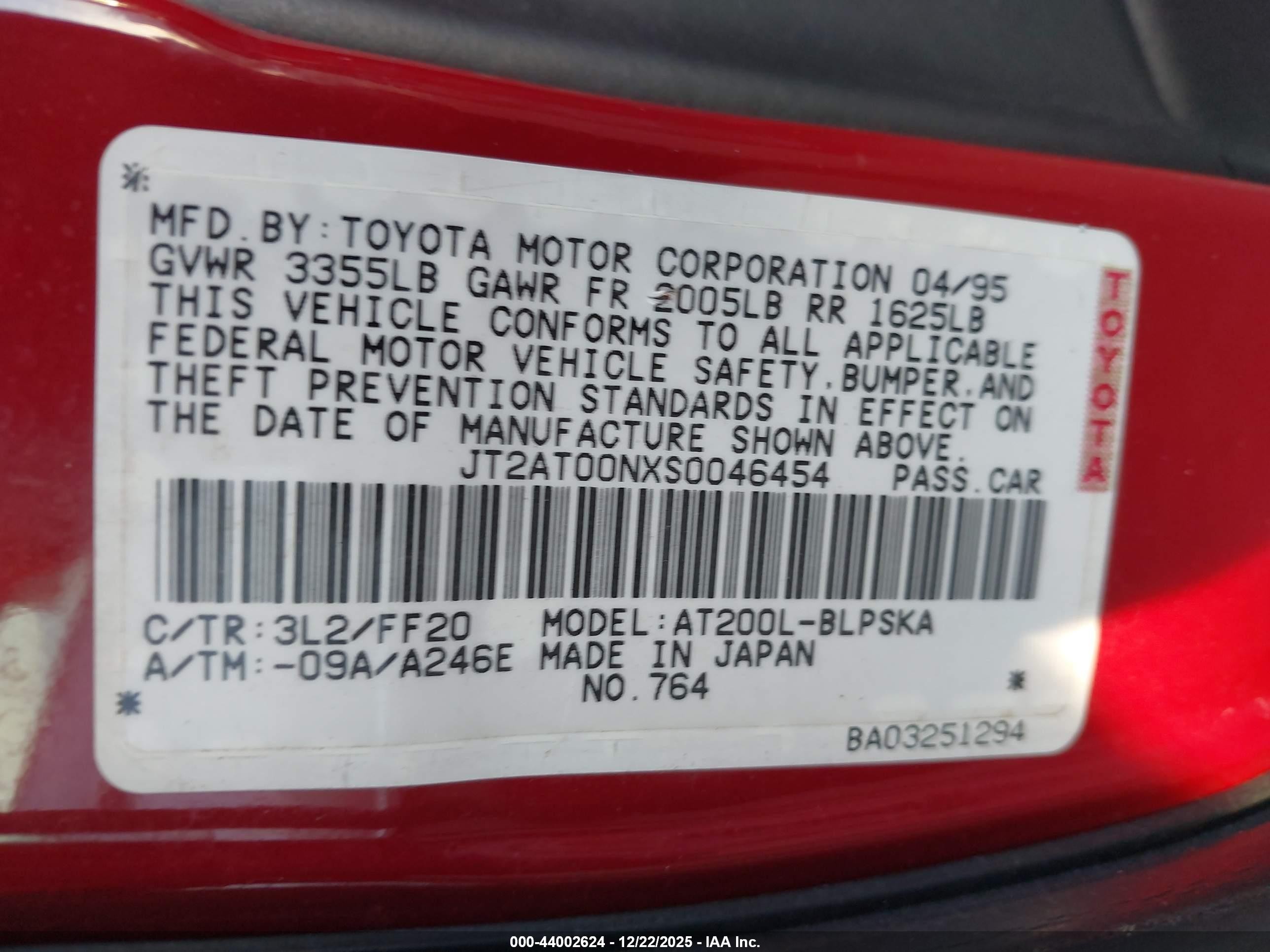 1995 Toyota Celica St Red vin: JT2AT00NXS0046454