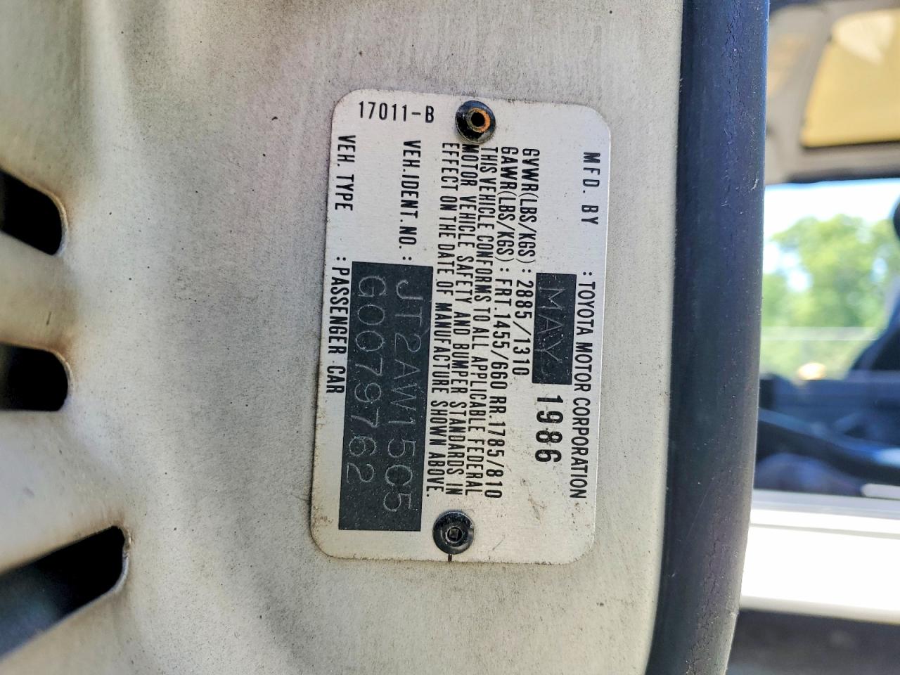 1986 Toyota Mr2 Base Silver vin: JT2AW15C5G0079762