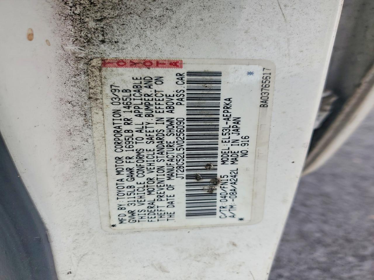 1997 Toyota Tercel Ce White vin: JT2BC52L5V0256090