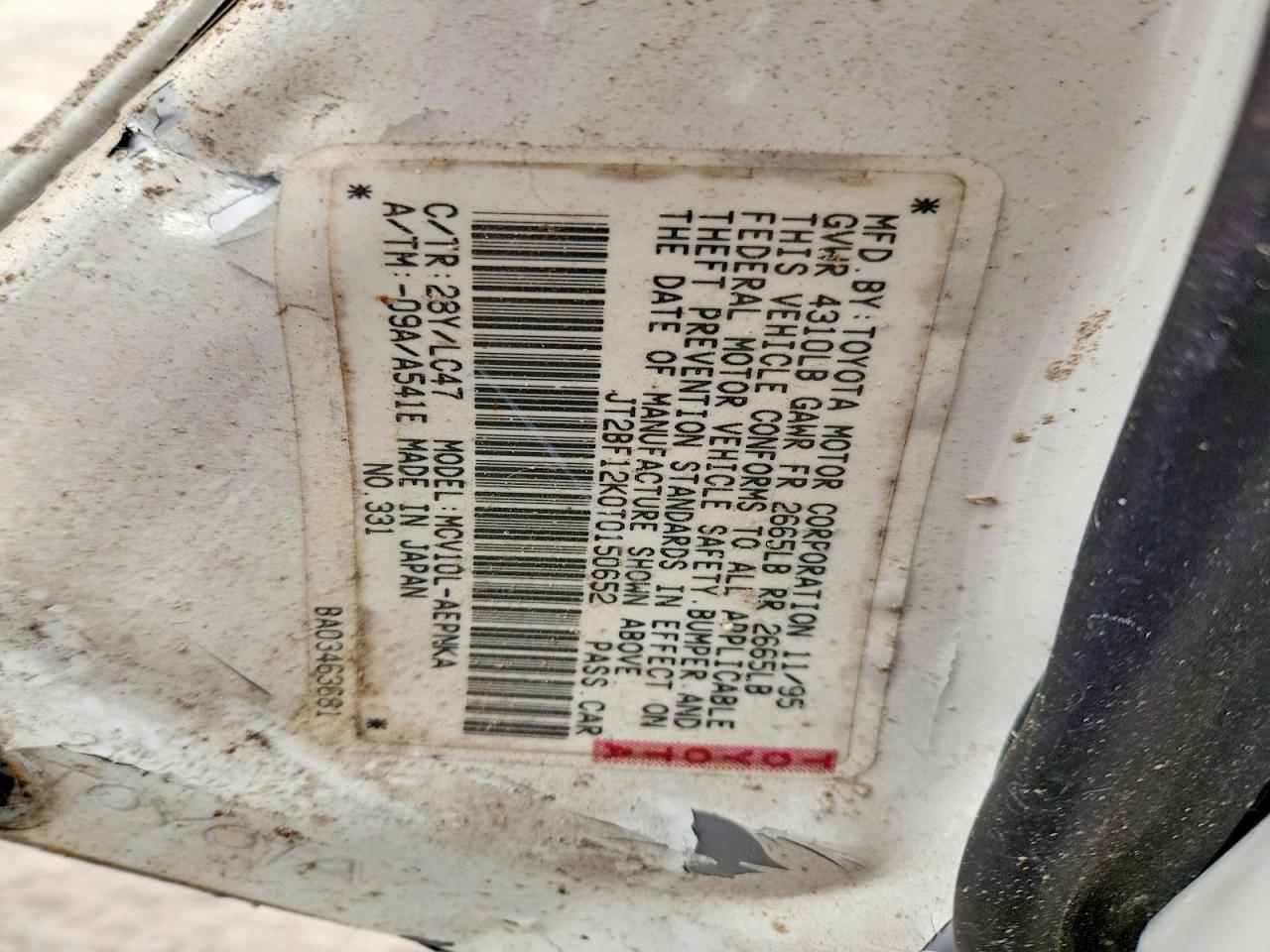1996 Toyota Camry Le V6 White vin: JT2BF12K0T0150652