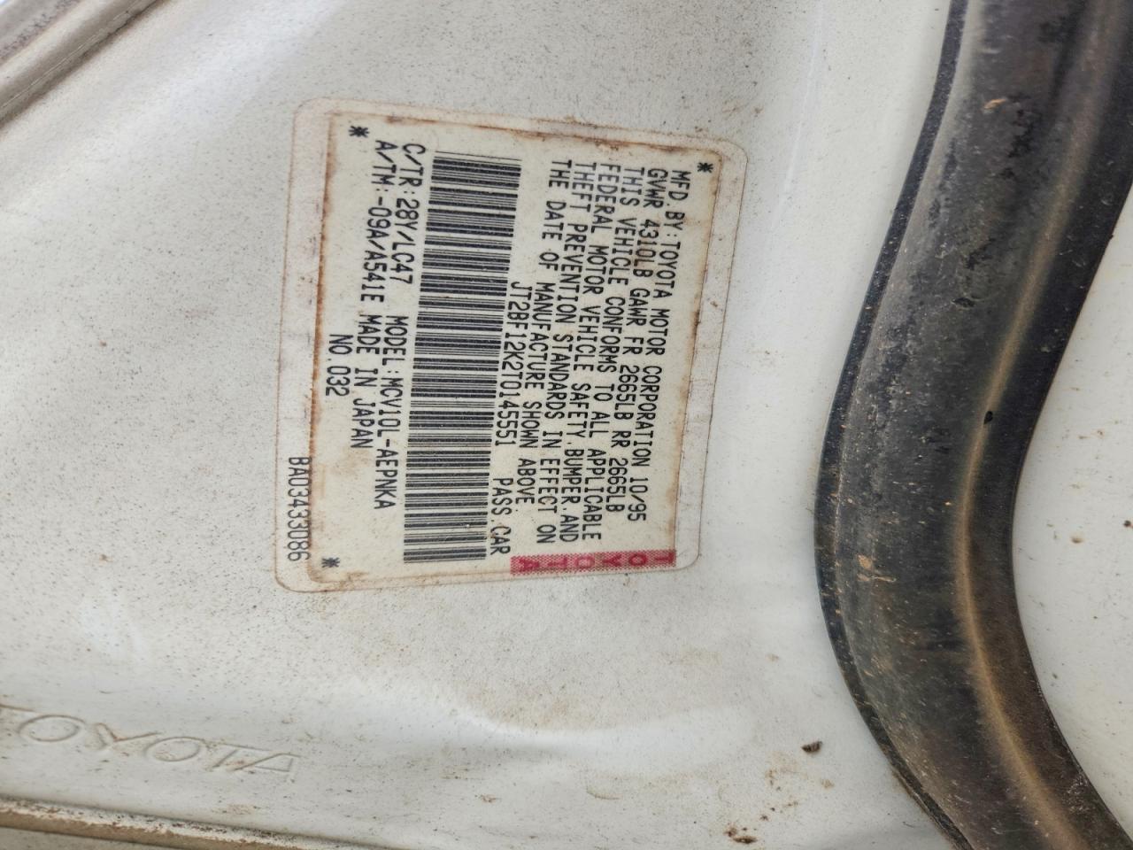 1996 Toyota Camry White vin: JT2BF12K2T0145551